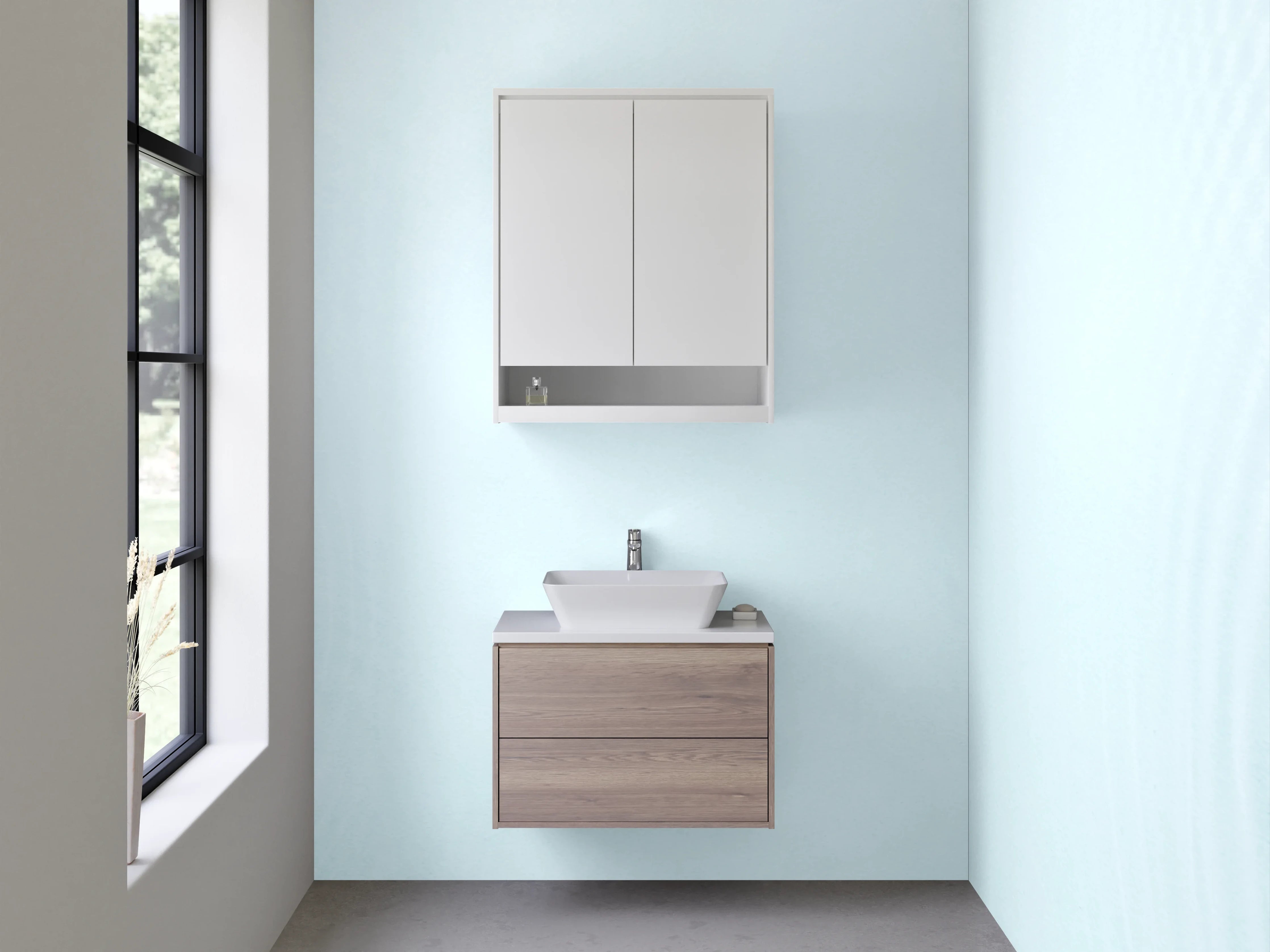 Waschbecken-Rückwand - Wasserwellen Weiß Blau Minimalistisch