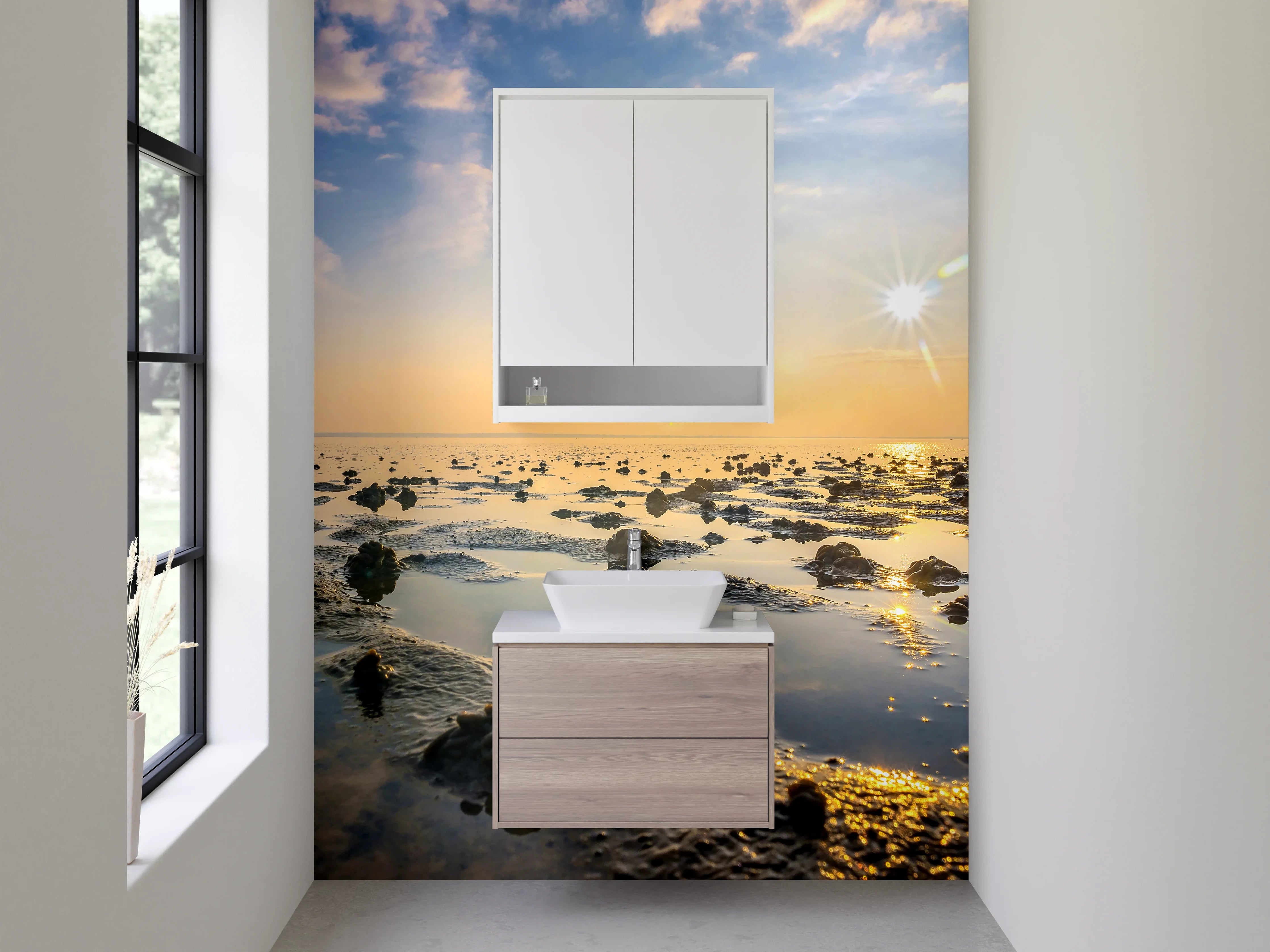 Waschbecken-Rückwand - Wattenmeer bei Sonnenuntergang Panorama