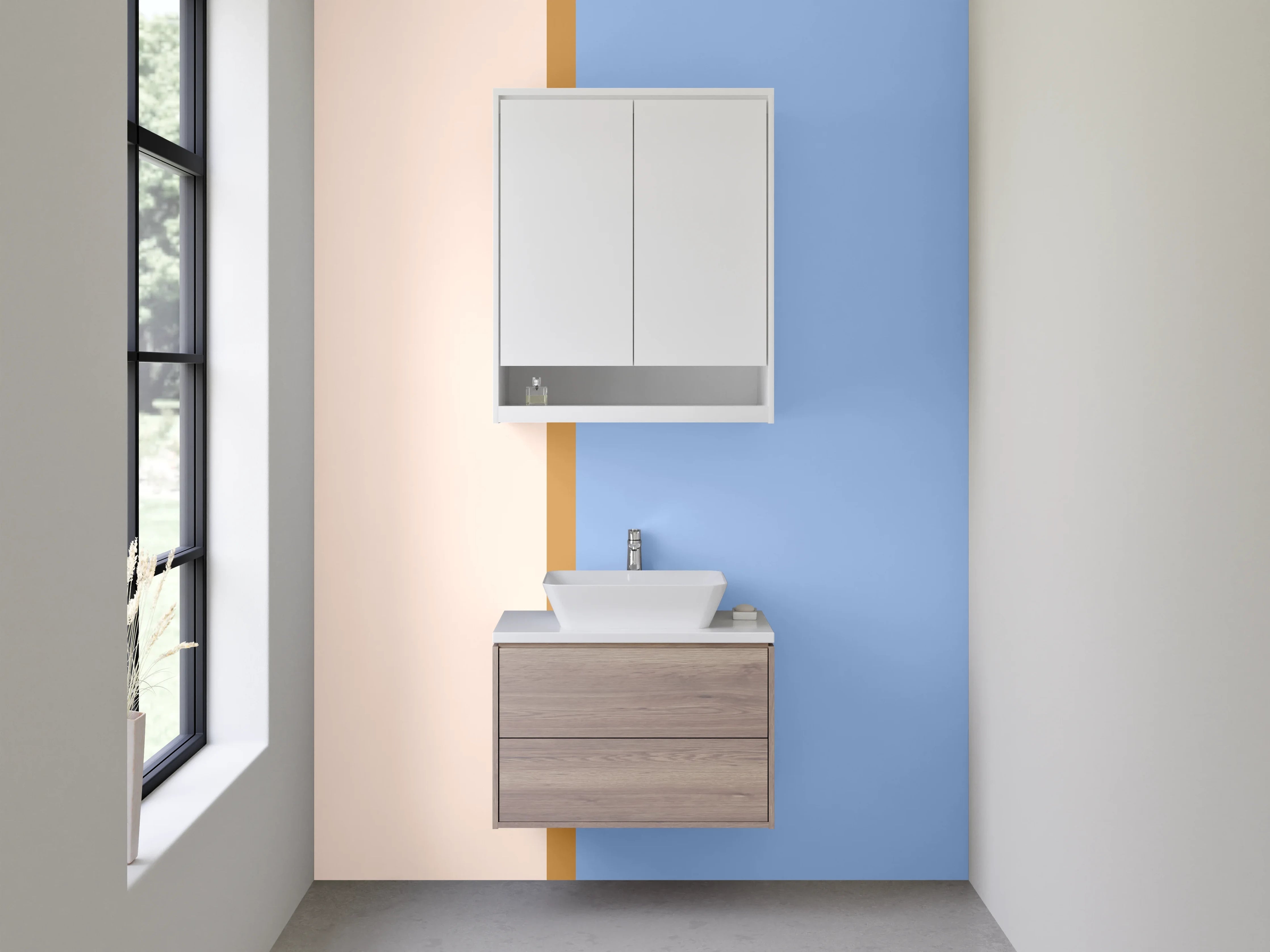 Waschbecken-Rückwand - Weiche Pastellfarben in Blau und Beige