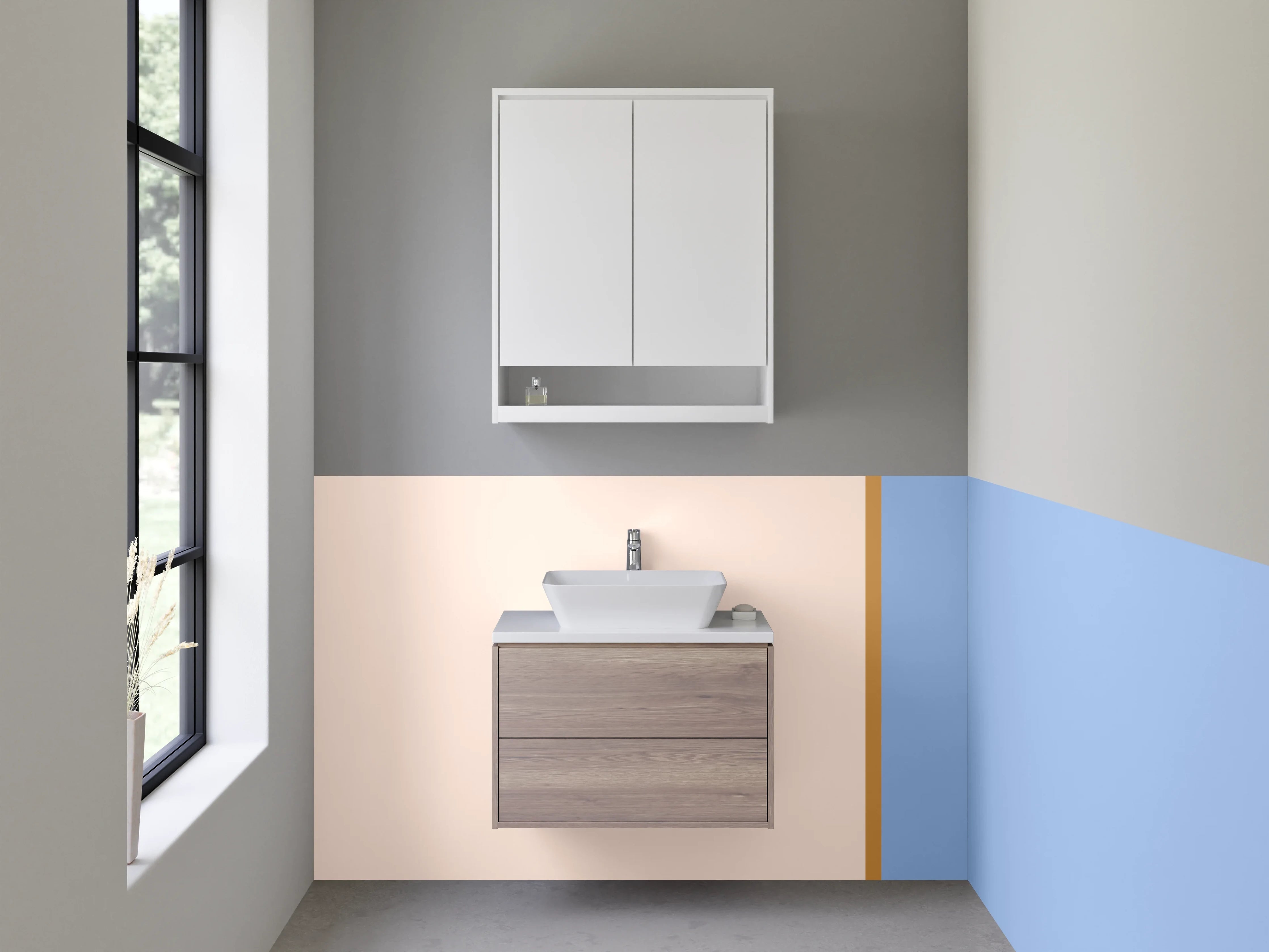 Waschbecken-Rückwand - Weiche Pastellfarben in Blau und Beige