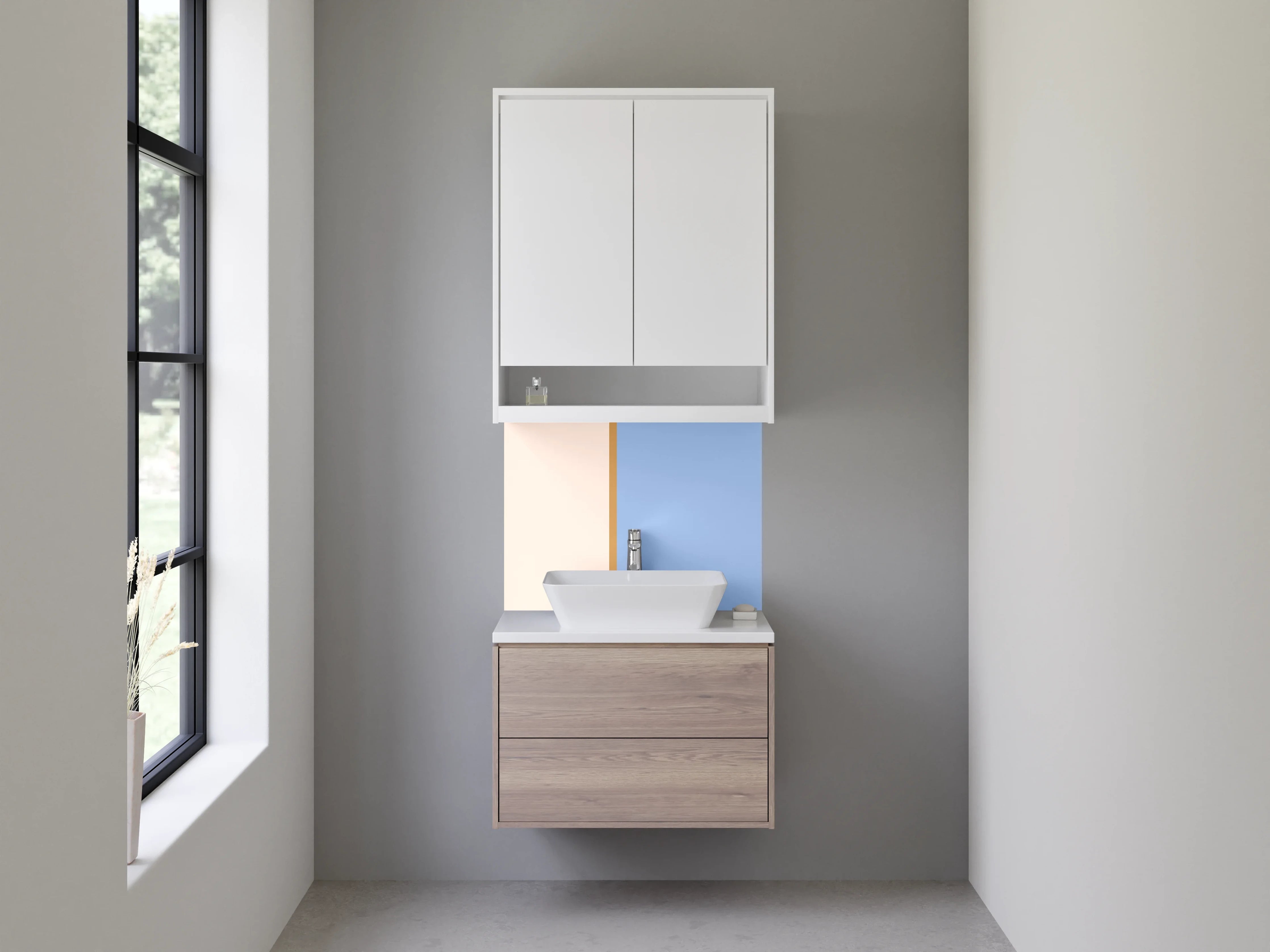 Waschbecken-Rückwand - Weiche Pastellfarben in Blau und Beige