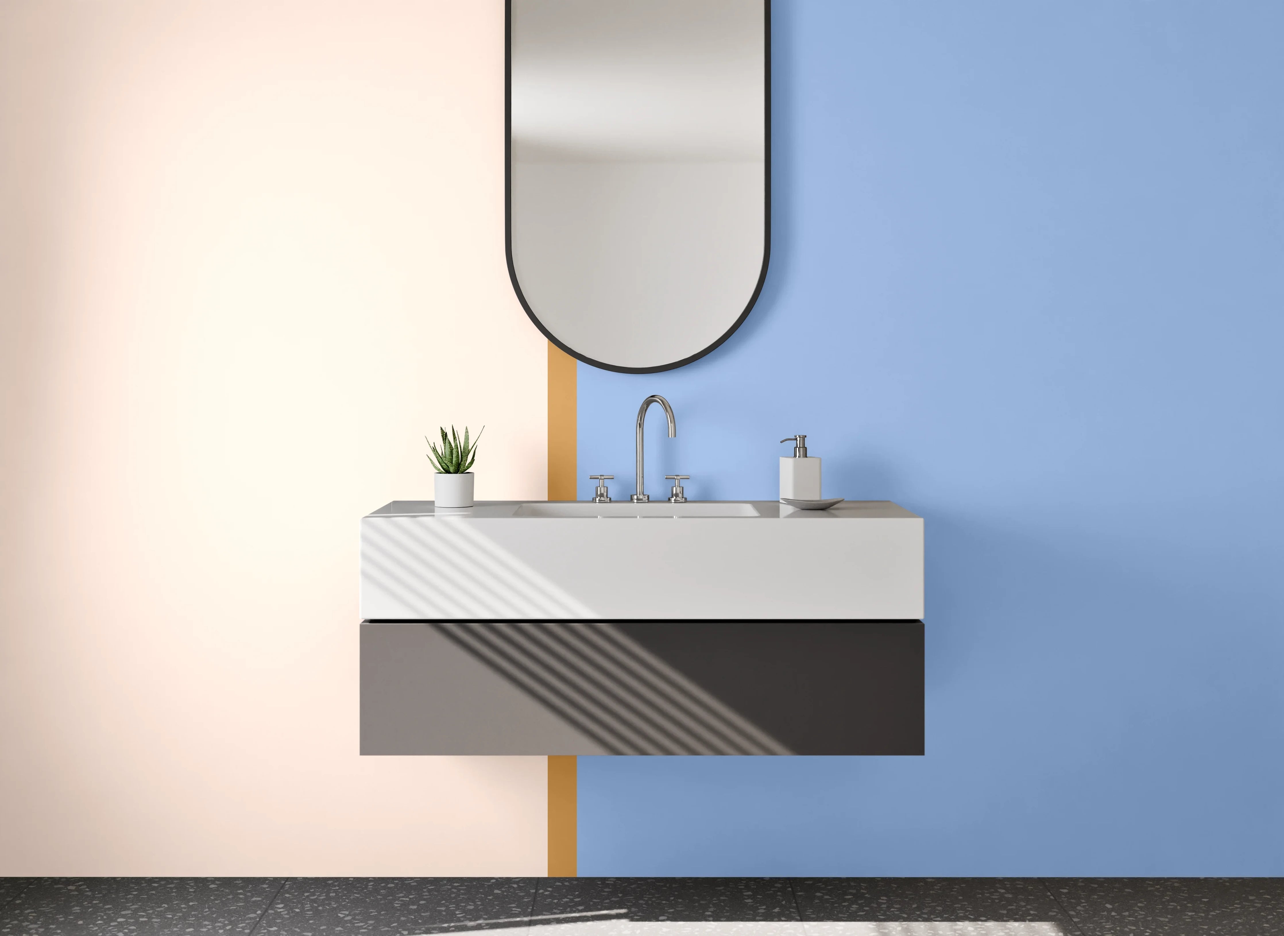 Waschbecken-Rückwand - Weiche Pastellfarben in Blau und Beige