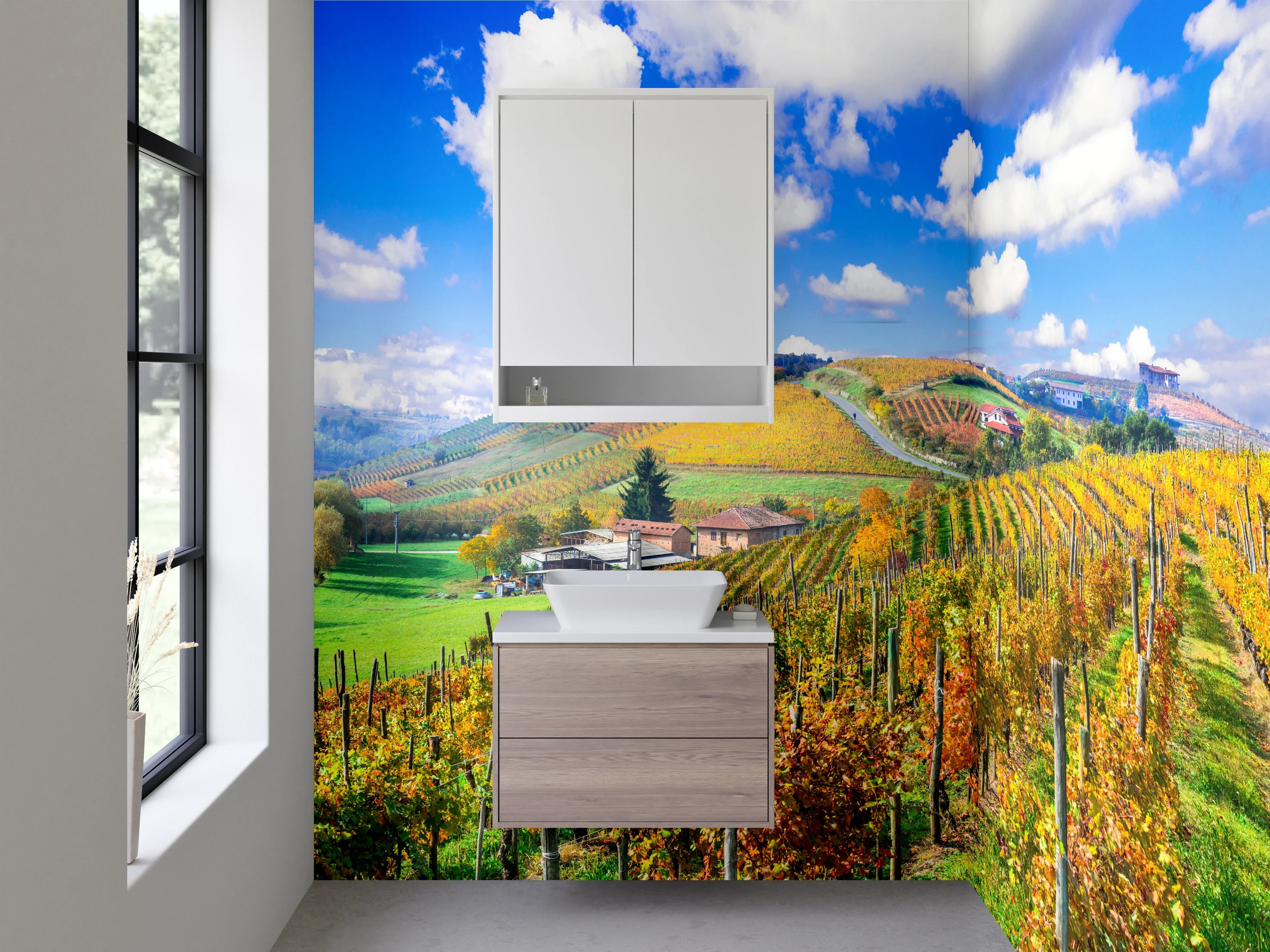 Waschbecken-Rückwand - Weinberg Panorama Wandbild Küche