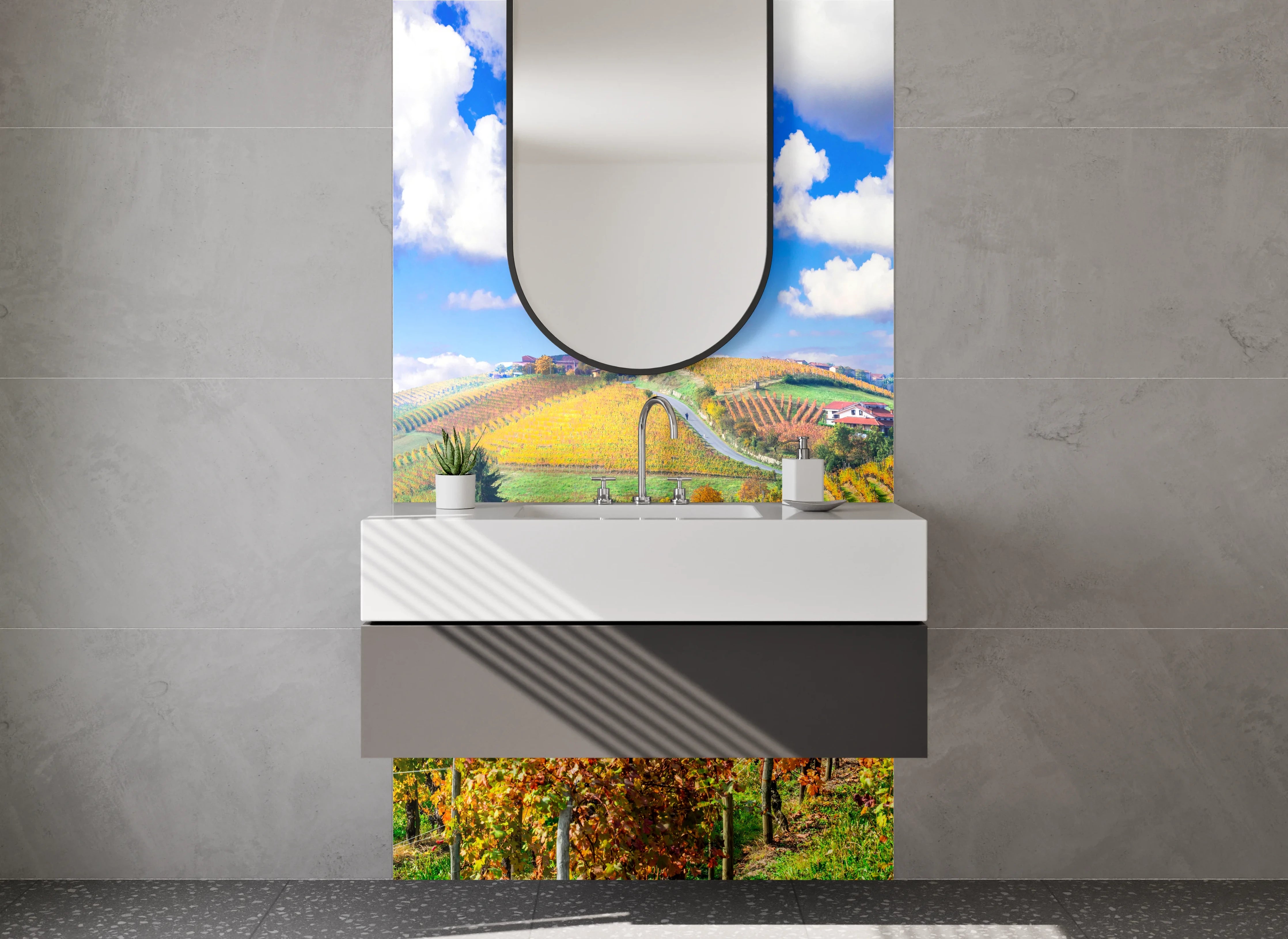 Waschbecken-Rückwand - Weinberg Panorama Wandbild Küche