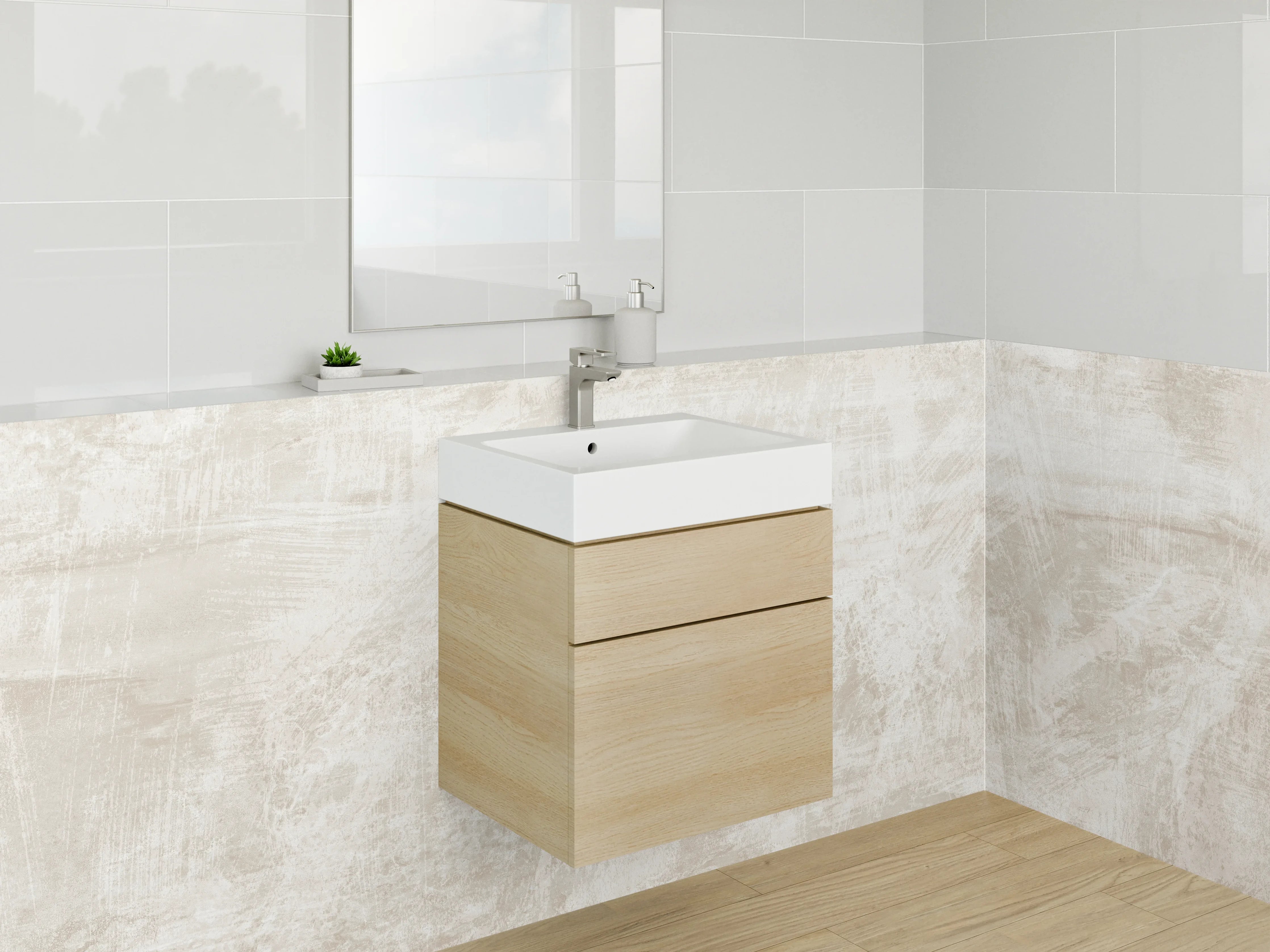 Waschbecken-Rückwand - Weiß-Beige Marmor Struktur
