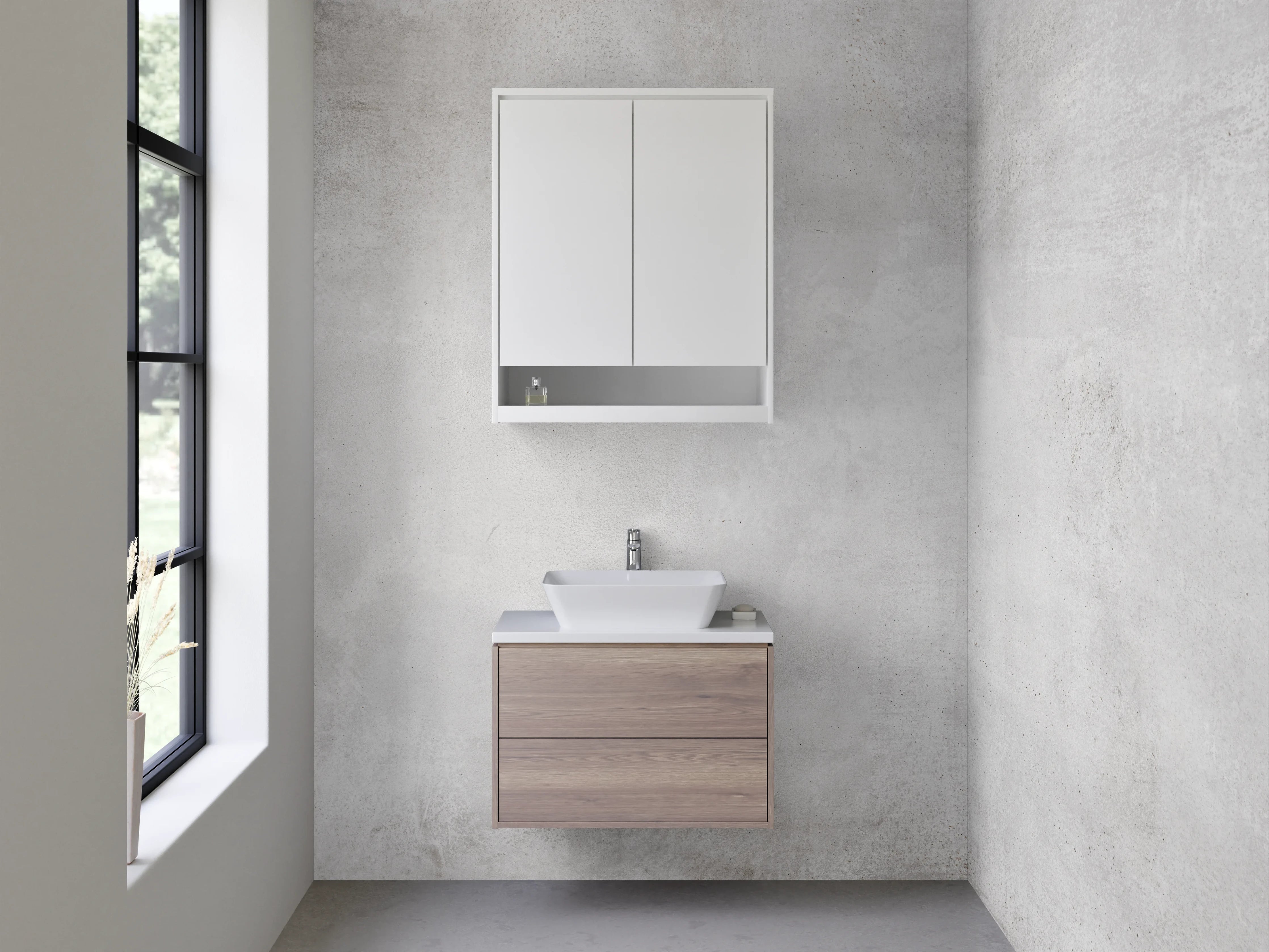 Waschbecken-Rückwand - Weiß-Graue Betonästhetik mit Nuancen