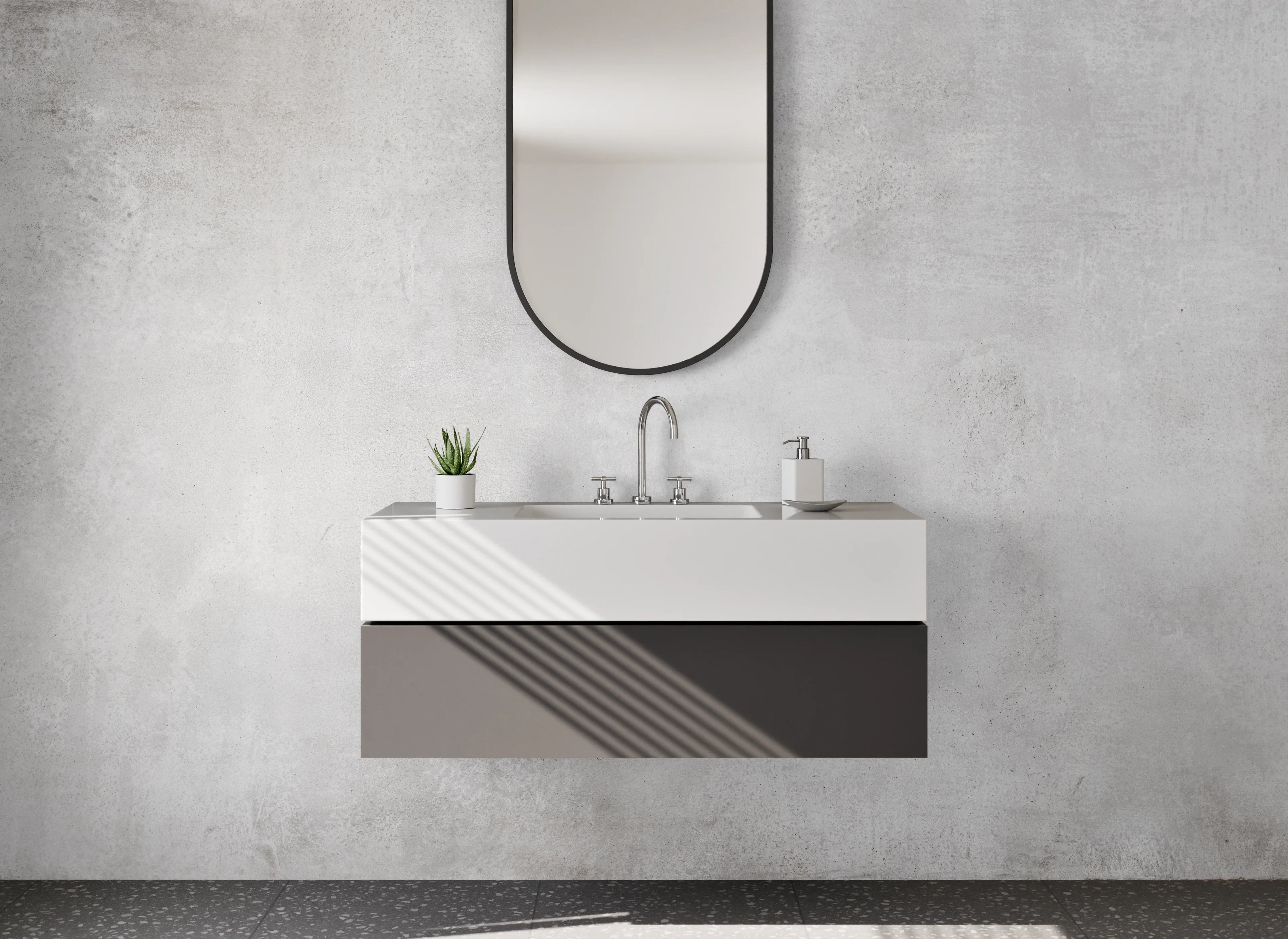 Waschbecken-Rückwand - Weiß-Graue Betonästhetik mit Nuancen