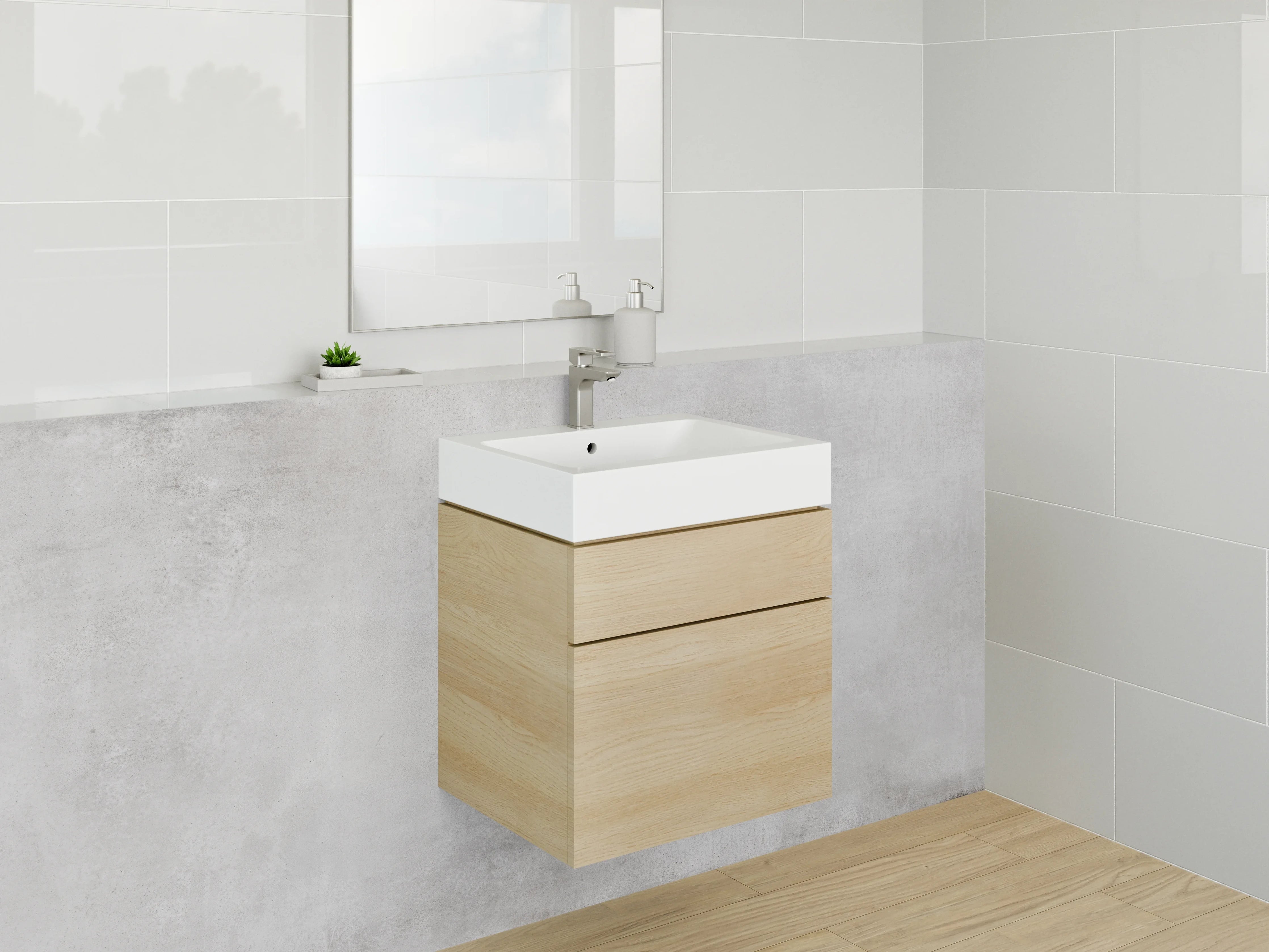 Waschbecken-Rückwand - Weiß-Graue Betonästhetik mit Nuancen