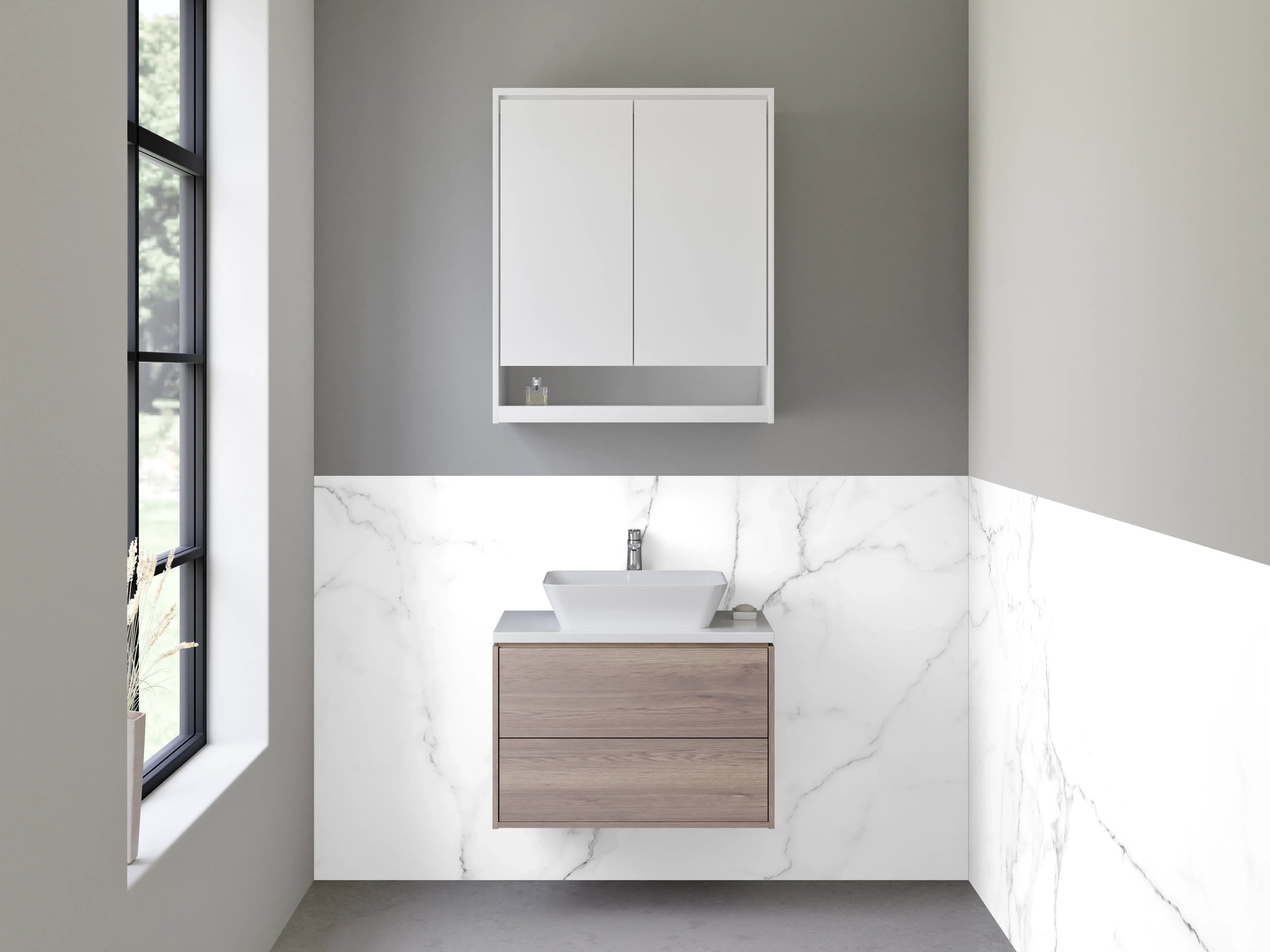 Waschbecken-Rückwand - Weiß-Graue Marmorästhetik Deluxe