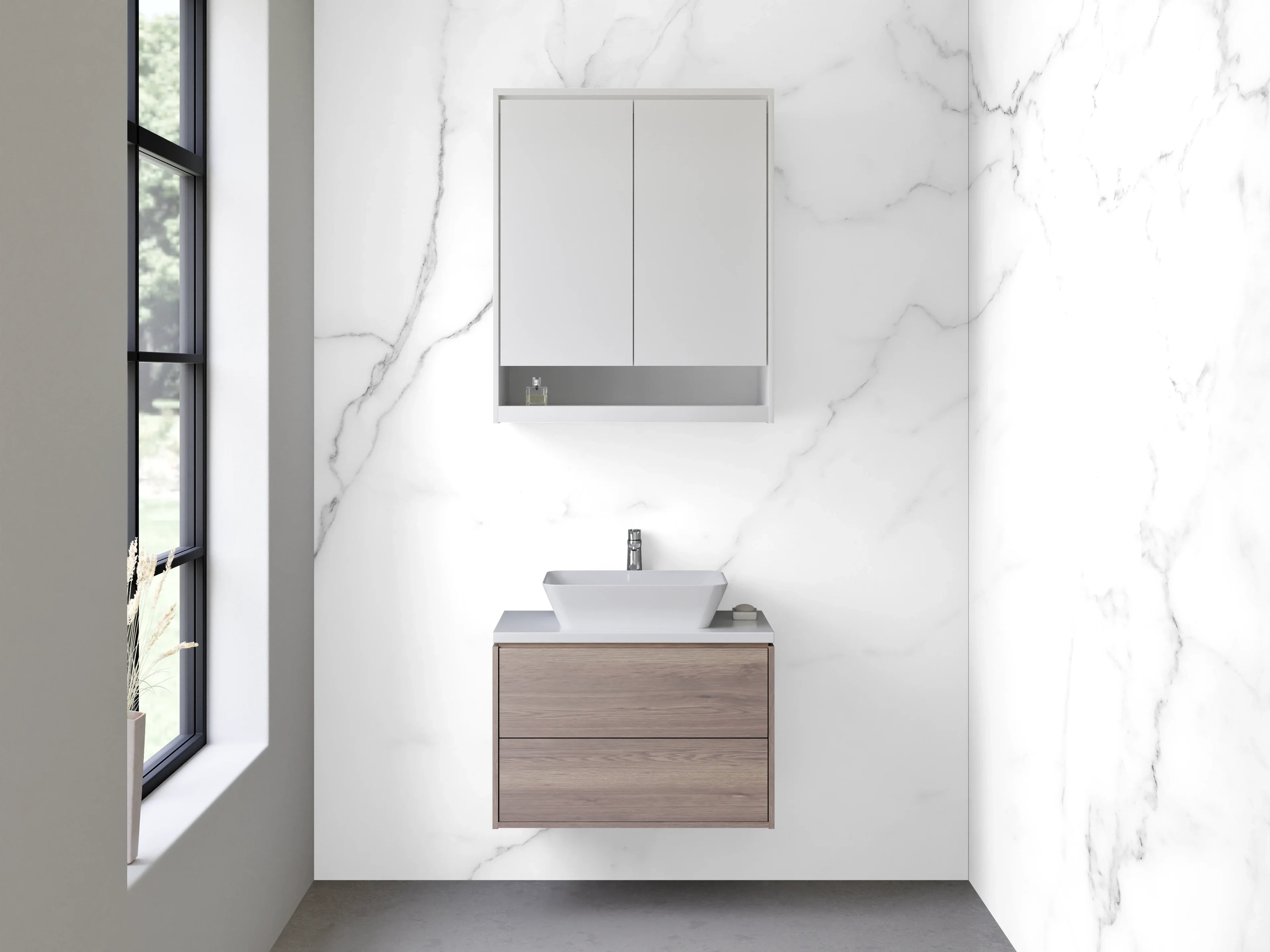 Waschbecken-Rückwand - Weiß-Graue Marmorästhetik Deluxe