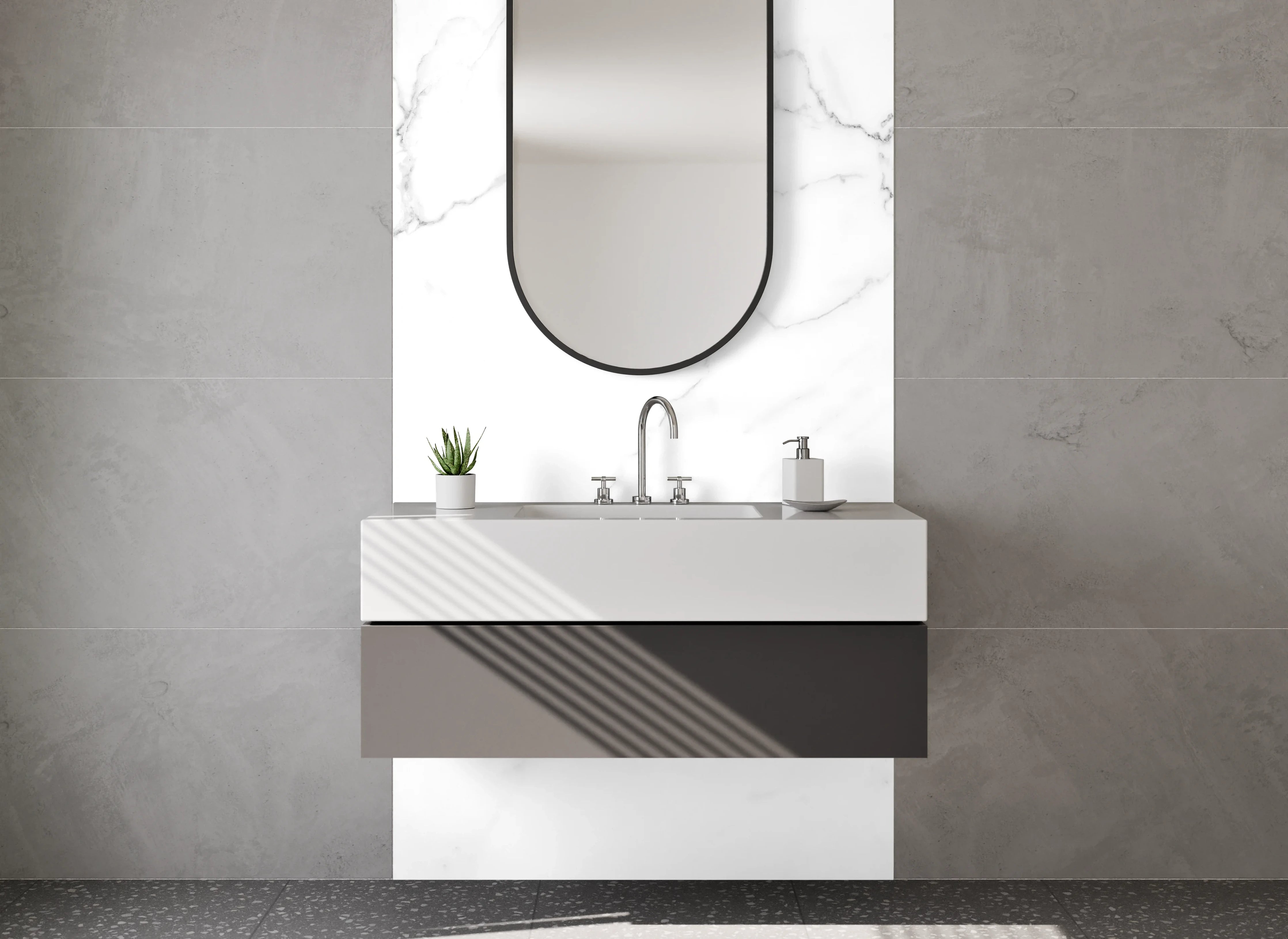 Waschbecken-Rückwand - Weiß-Graue Marmorästhetik Deluxe