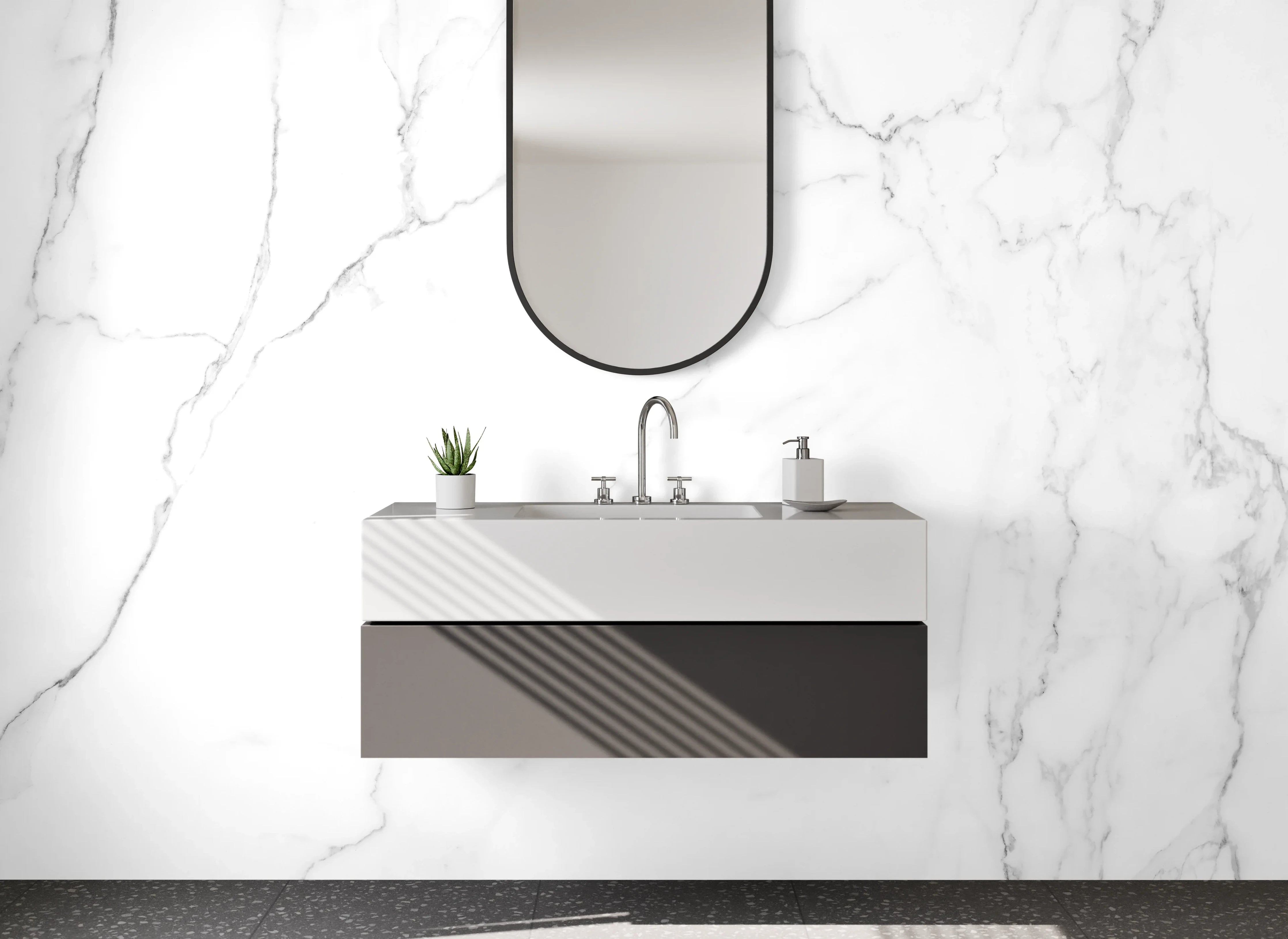 Waschbecken-Rückwand - Weiß-Graue Marmorästhetik Deluxe