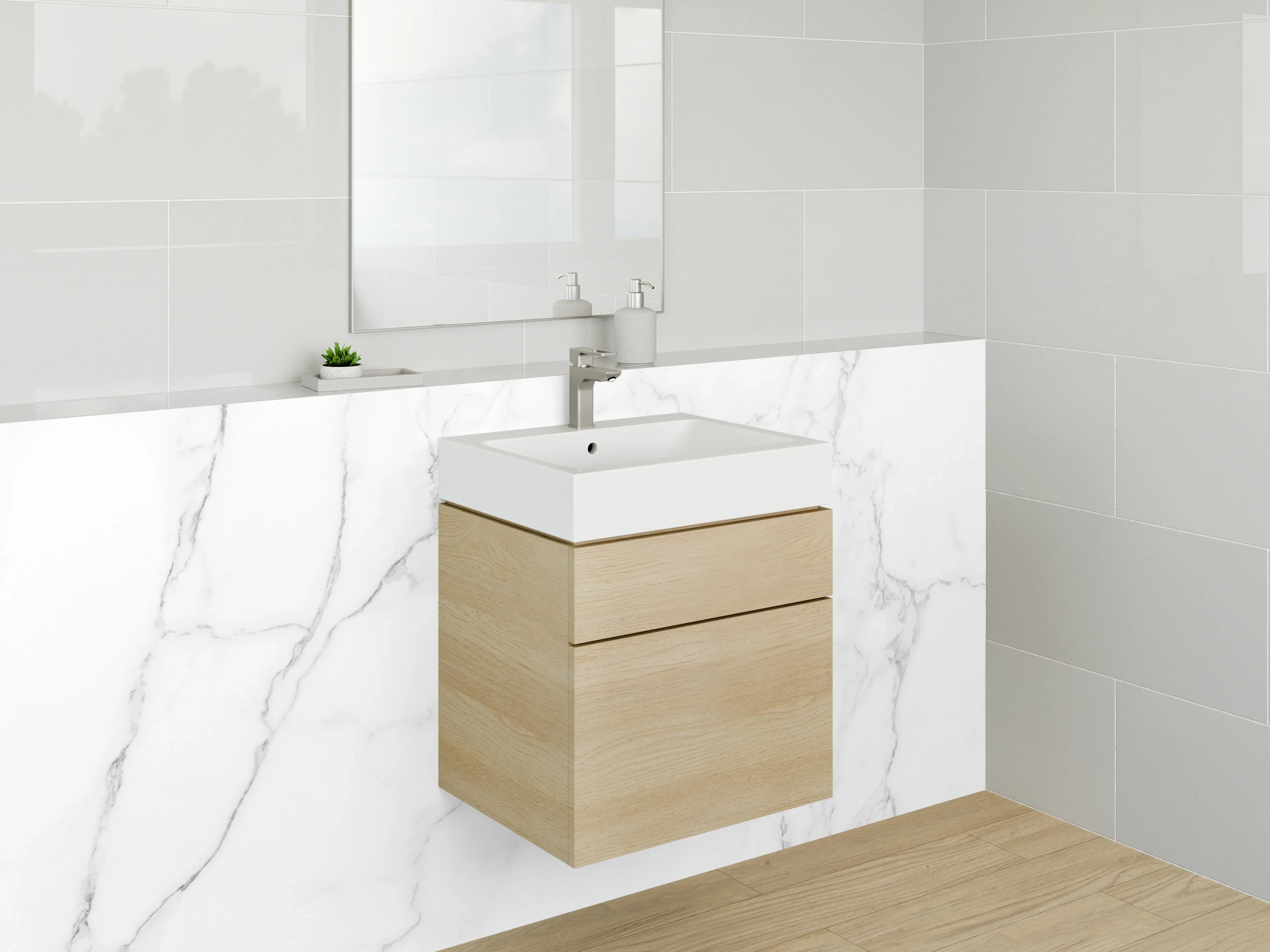 Waschbecken-Rückwand - Weiß-Graue Marmorästhetik Deluxe