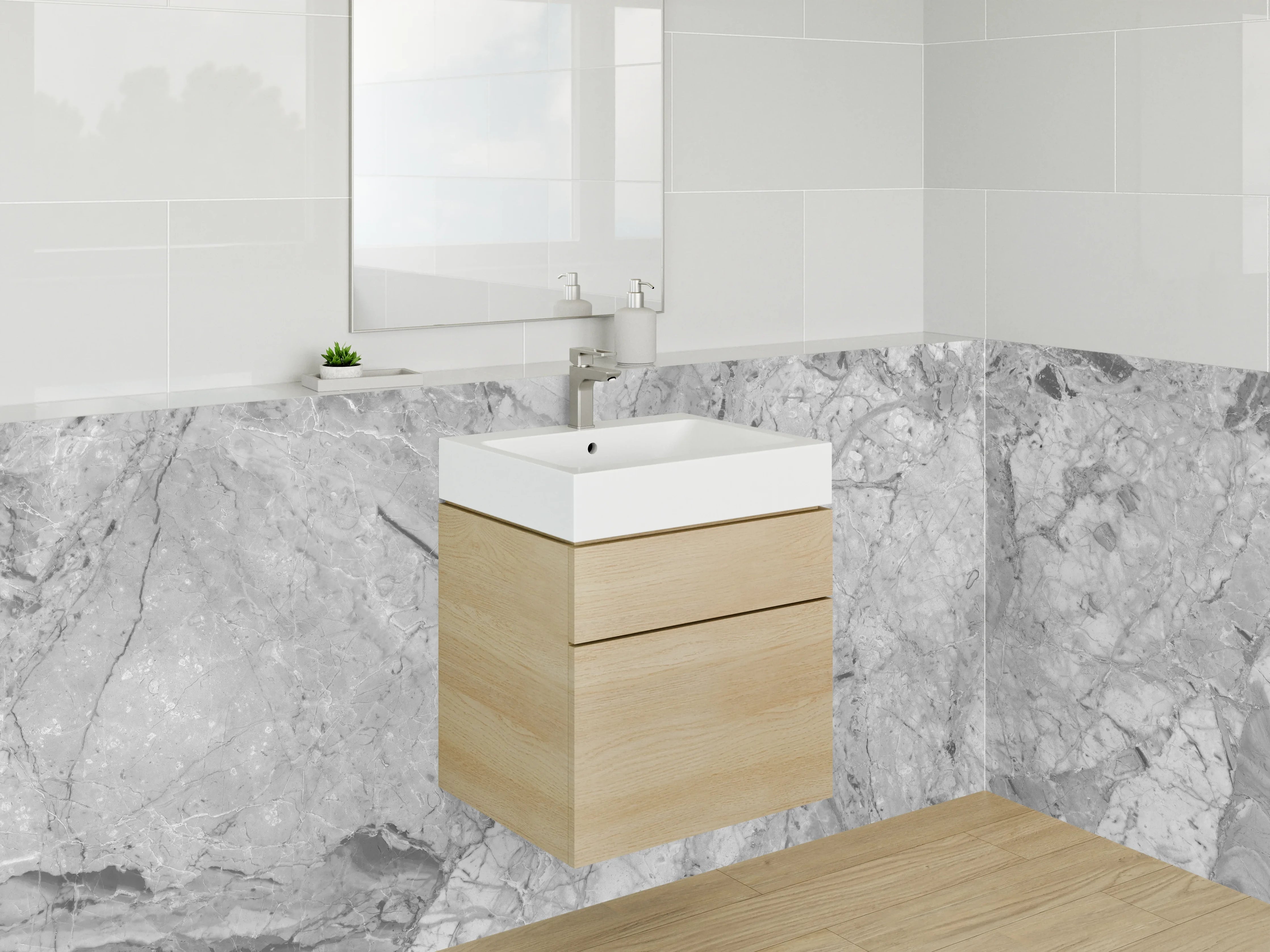 Waschbecken-Rückwand - Weiß-Graue Marmoroptik für Bad & Küche