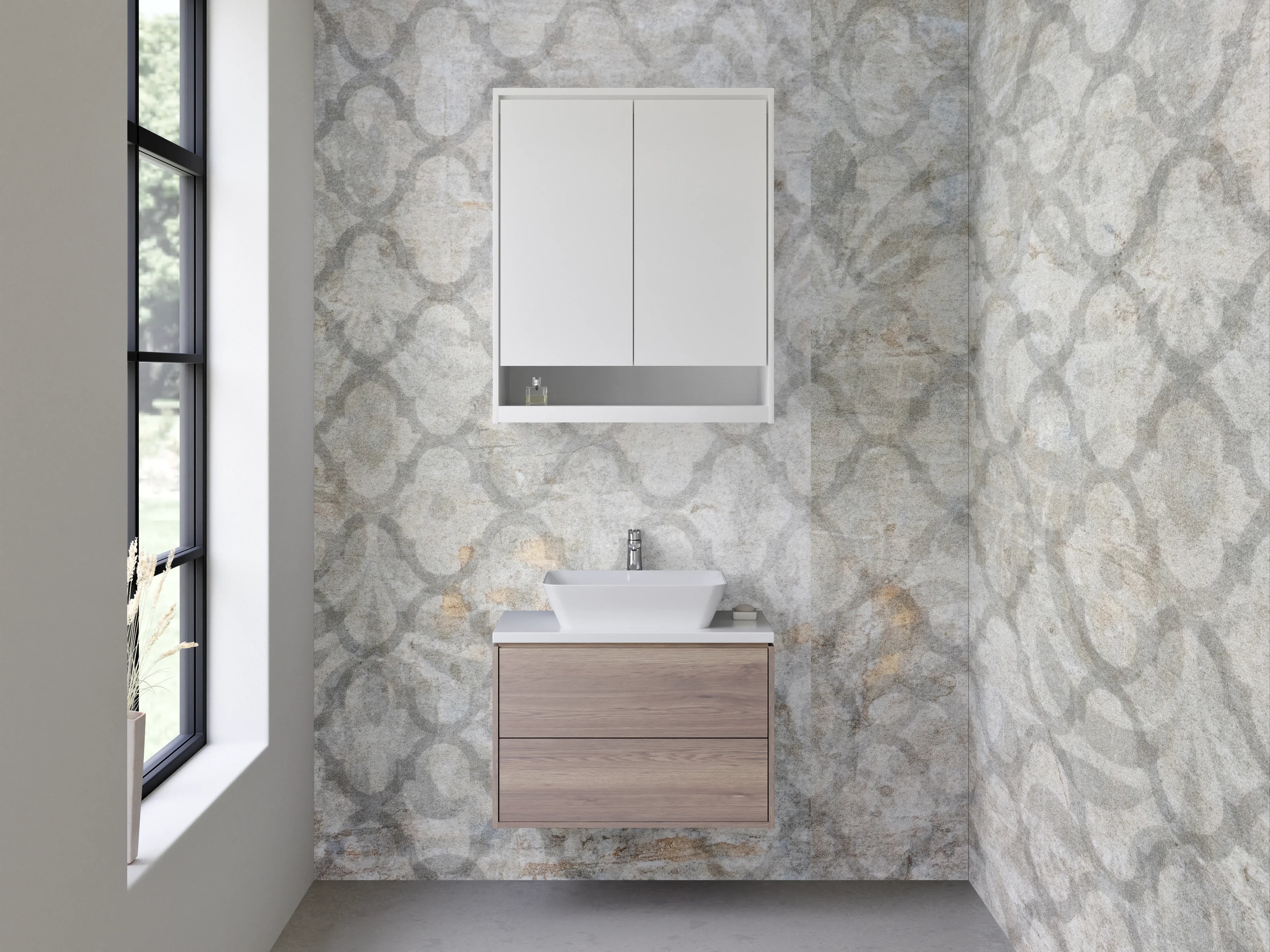 Waschbecken-Rückwand - Weiß-Graue Marmoroptik für Küche & Bad