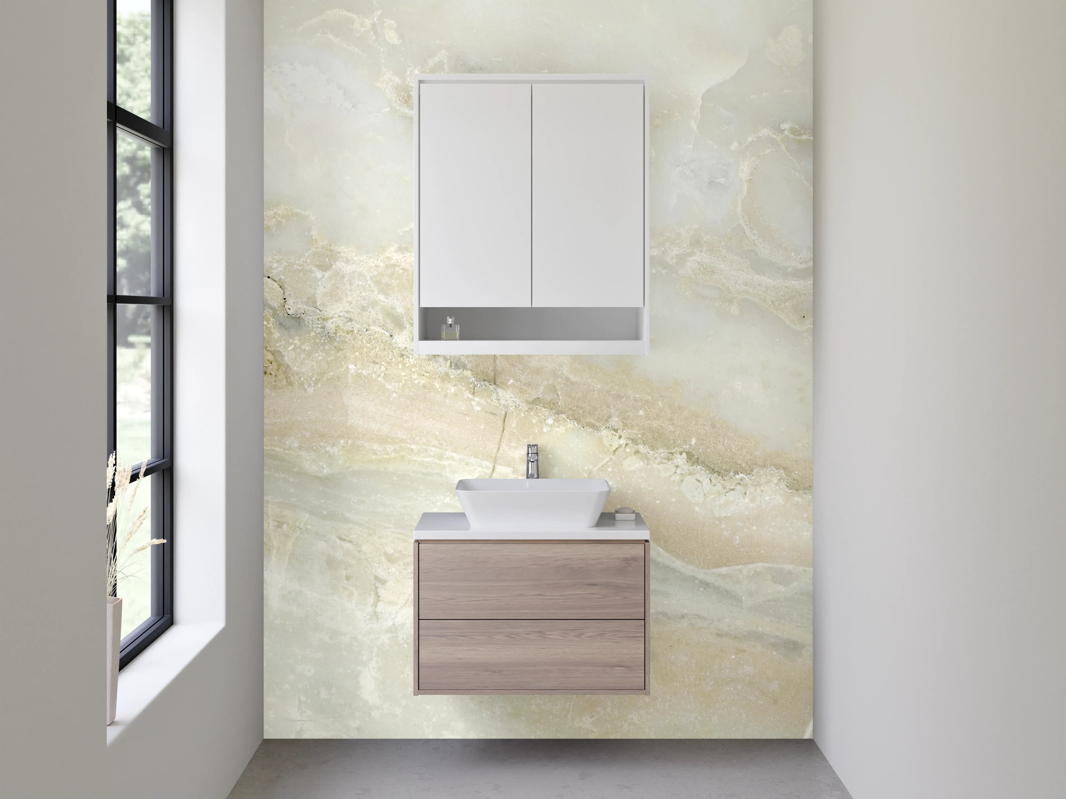 Waschbecken-Rückwand - Weiß-beige Marmorstruktur für moderne Räume