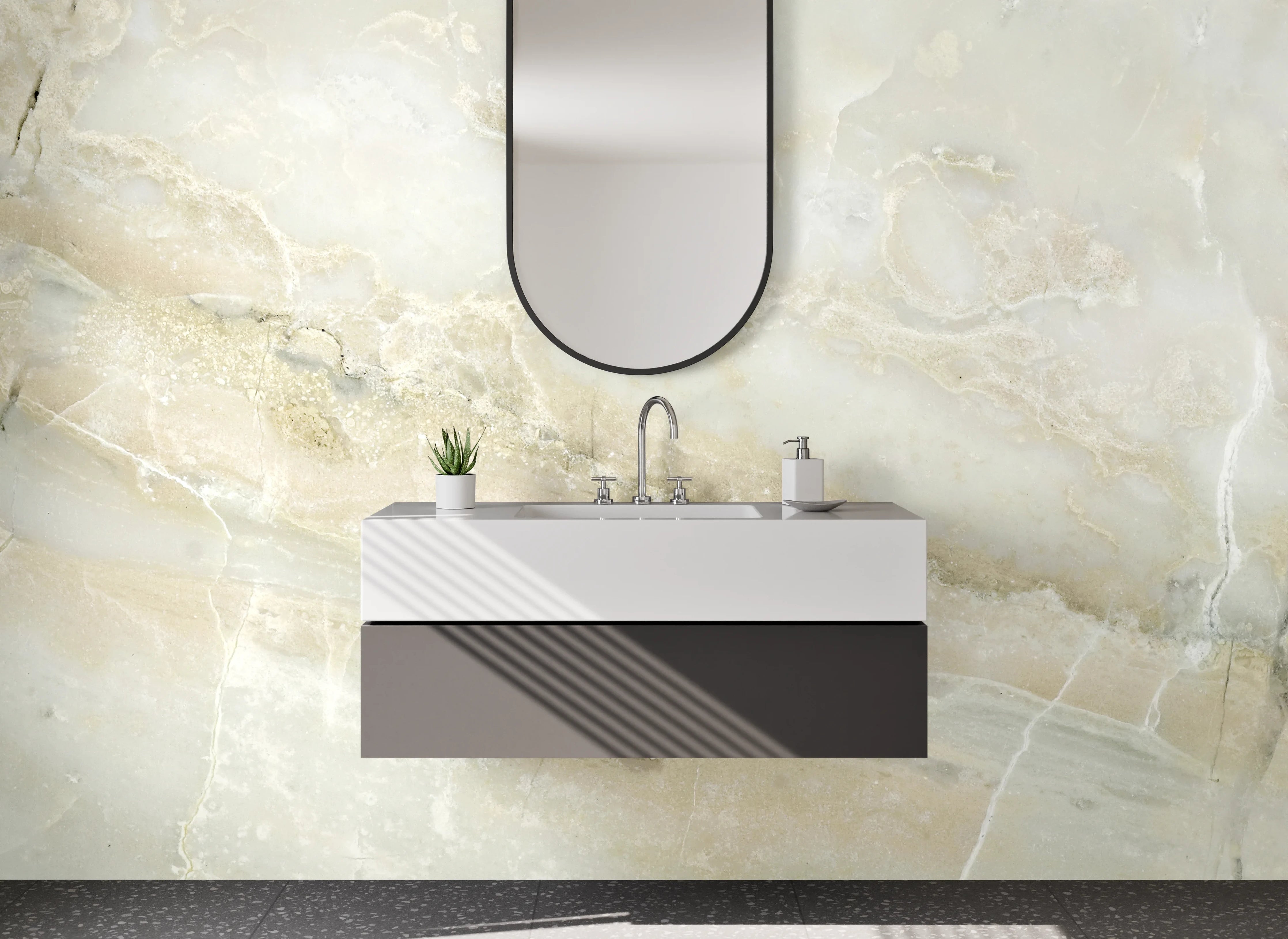 Waschbecken-Rückwand - Weiß-beige Marmorstruktur für moderne Räume