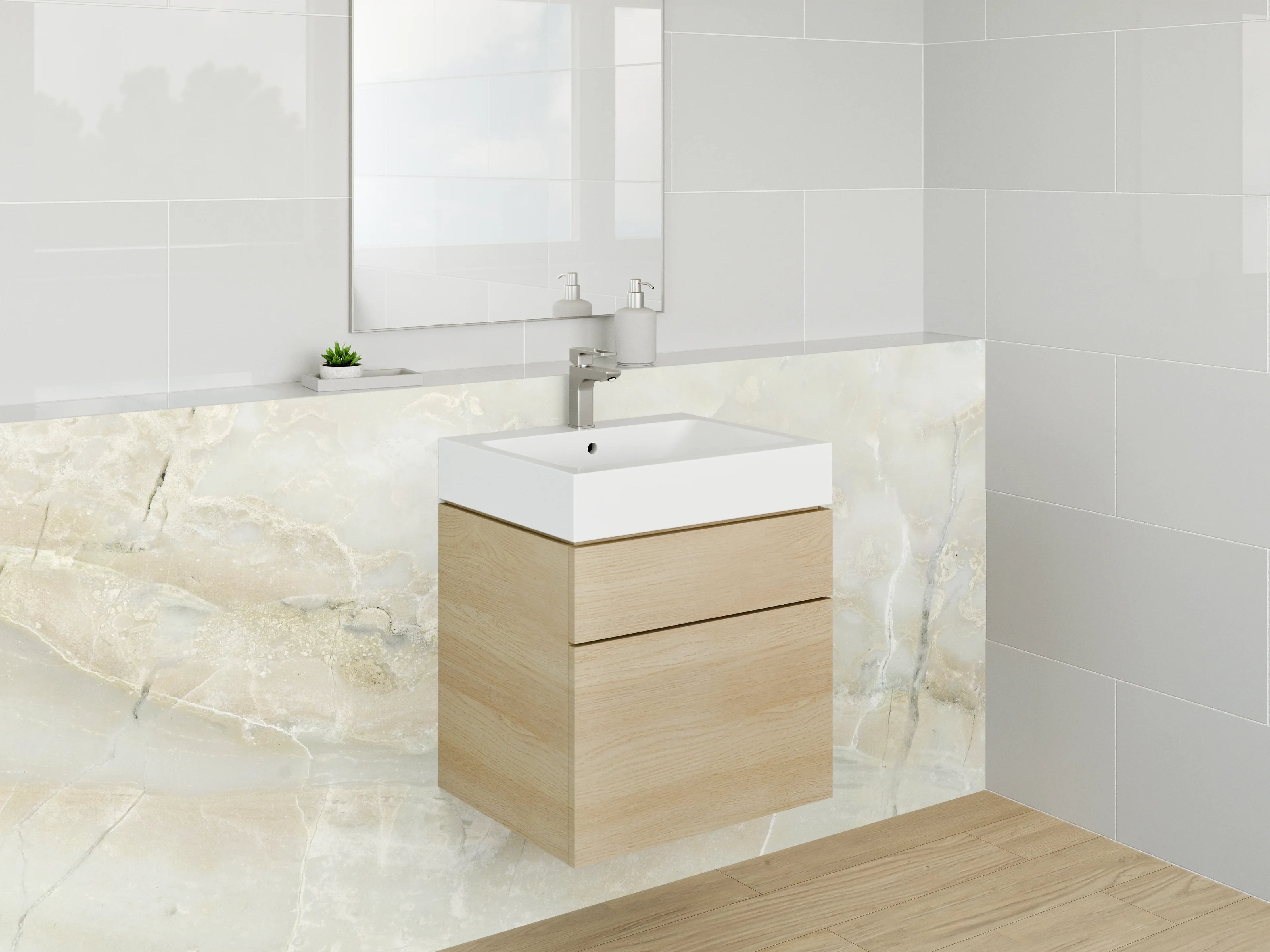 Waschbecken-Rückwand - Weiß-beige Marmorstruktur für moderne Räume