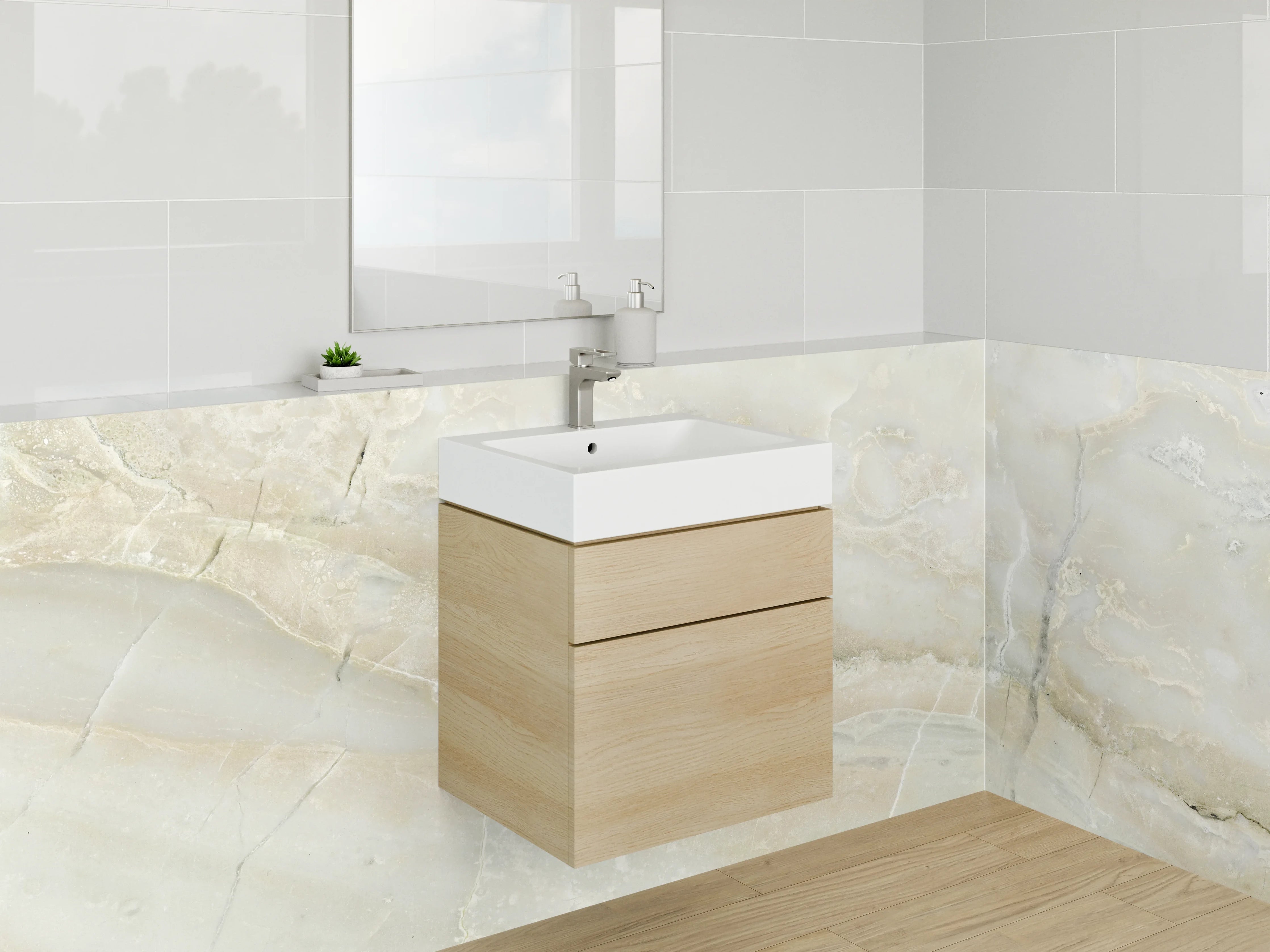 Waschbecken-Rückwand - Weiß-beige Marmorstruktur für moderne Räume