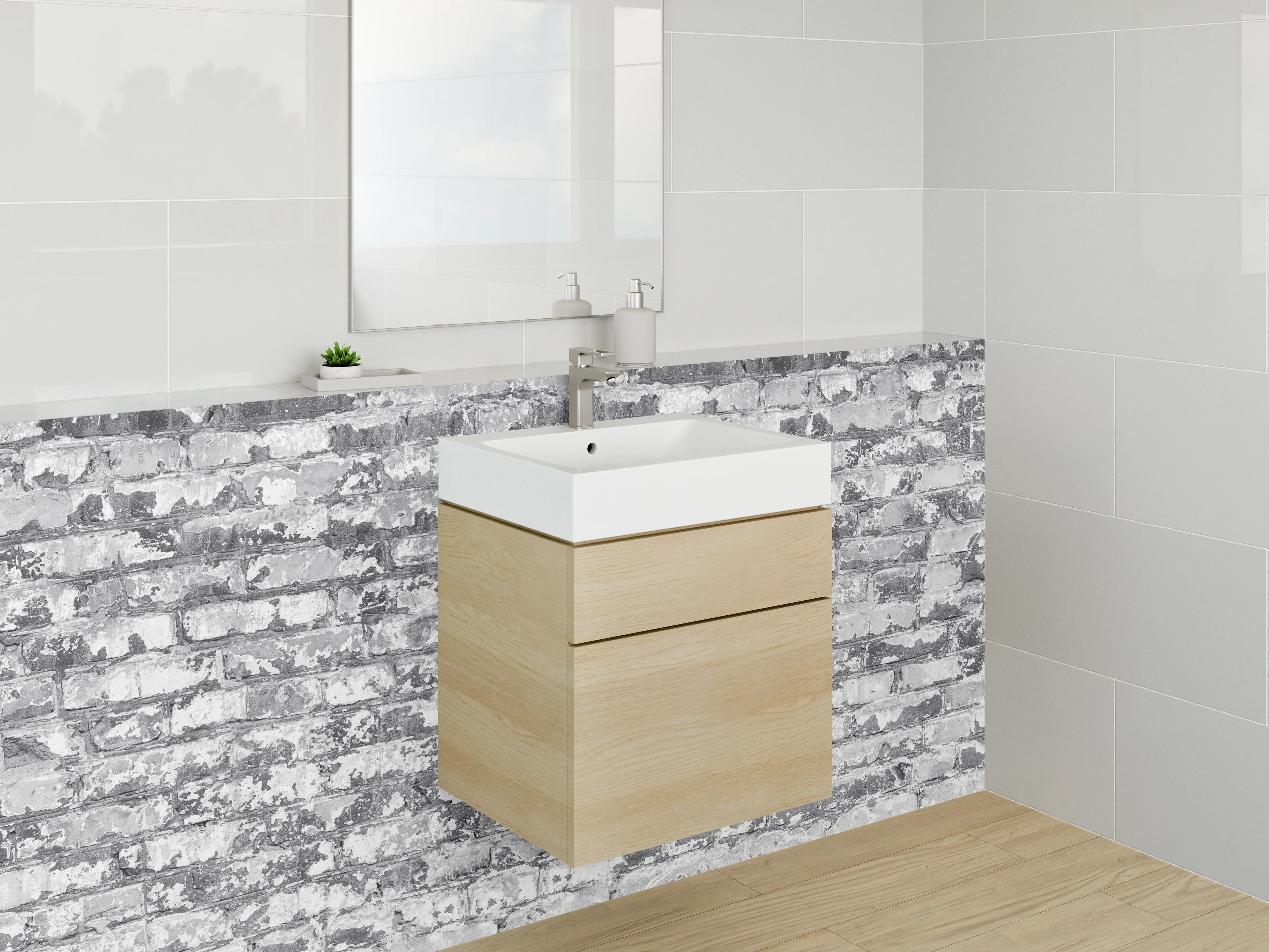 Waschbecken-Rückwand - Weiß-graue Backstein-Optik Fliesenmuster