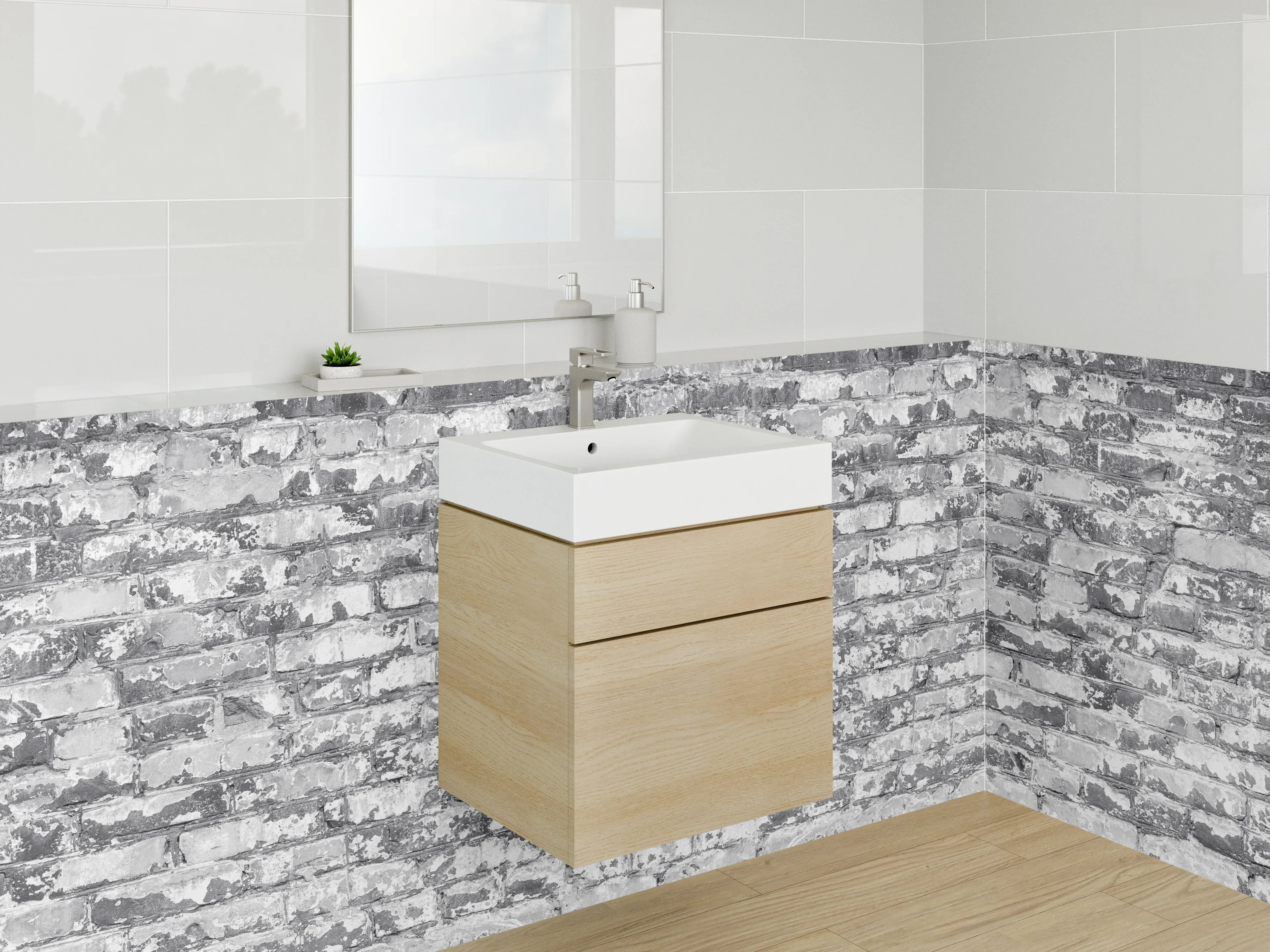 Waschbecken-Rückwand - Weiß-graue Backstein-Optik Fliesenmuster