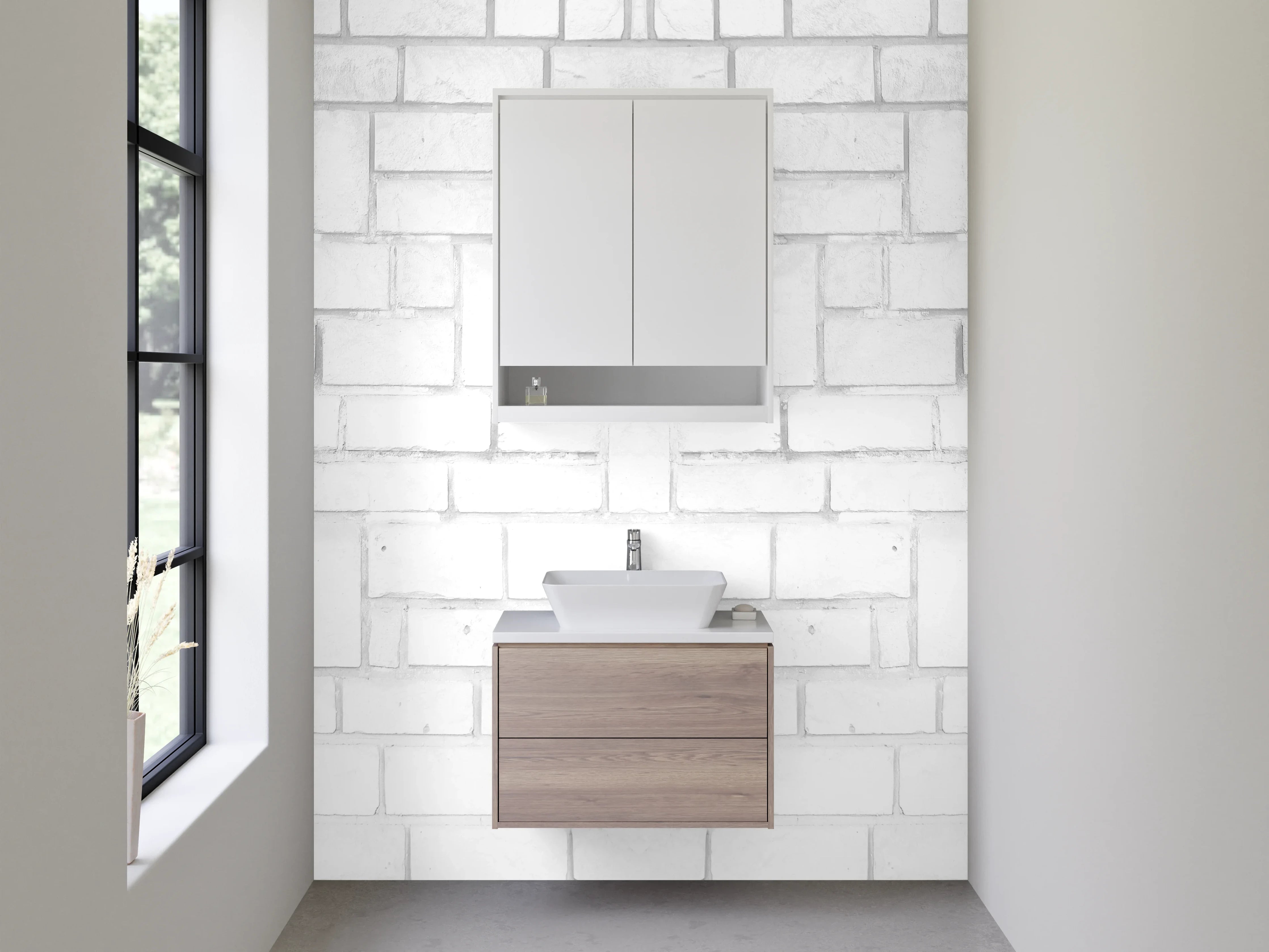 Waschbecken-Rückwand - Weiß-graue Fliesenstruktur minimalistisch