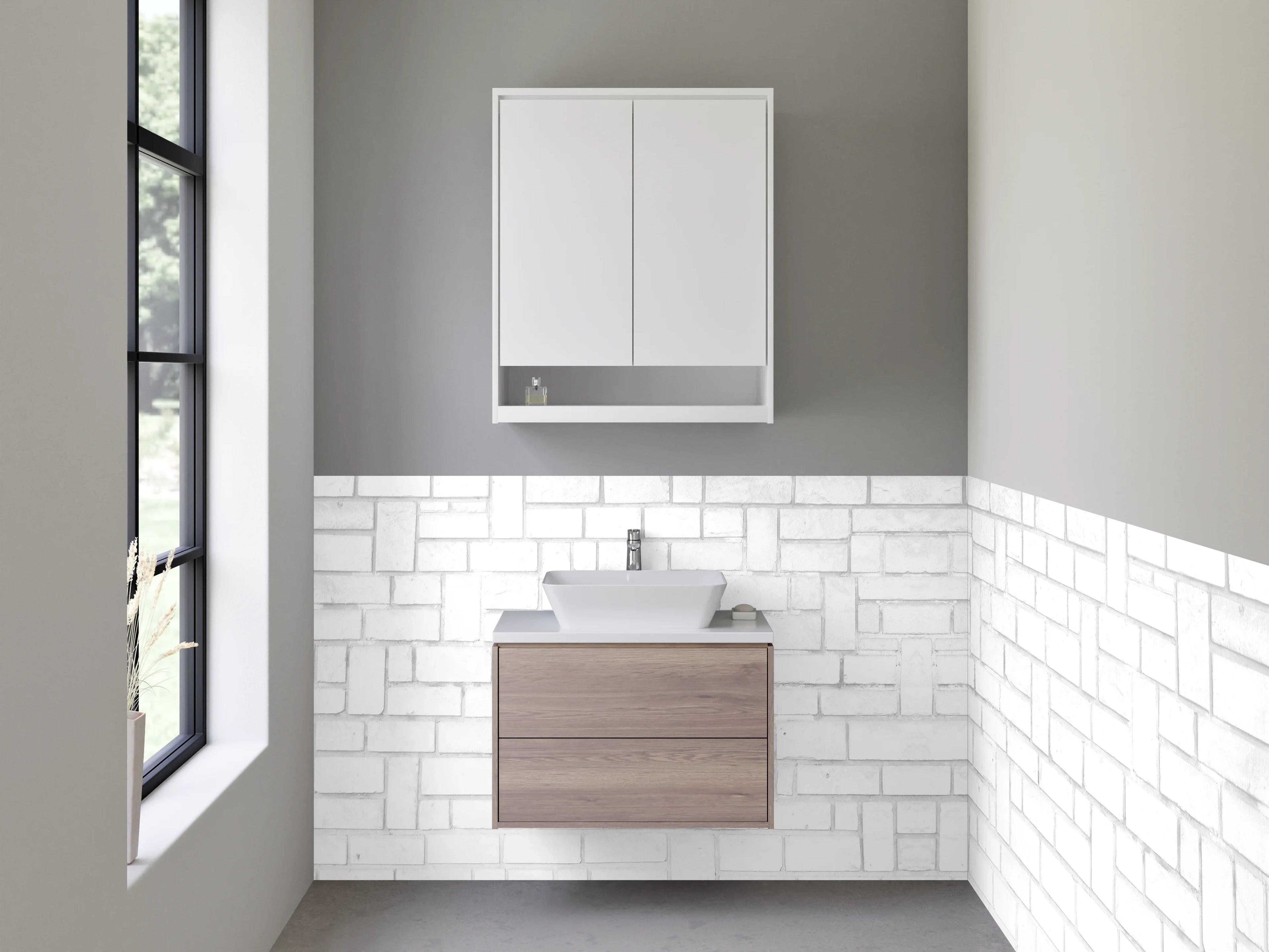 Waschbecken-Rückwand - Weiß-graue Fliesenstruktur minimalistisch