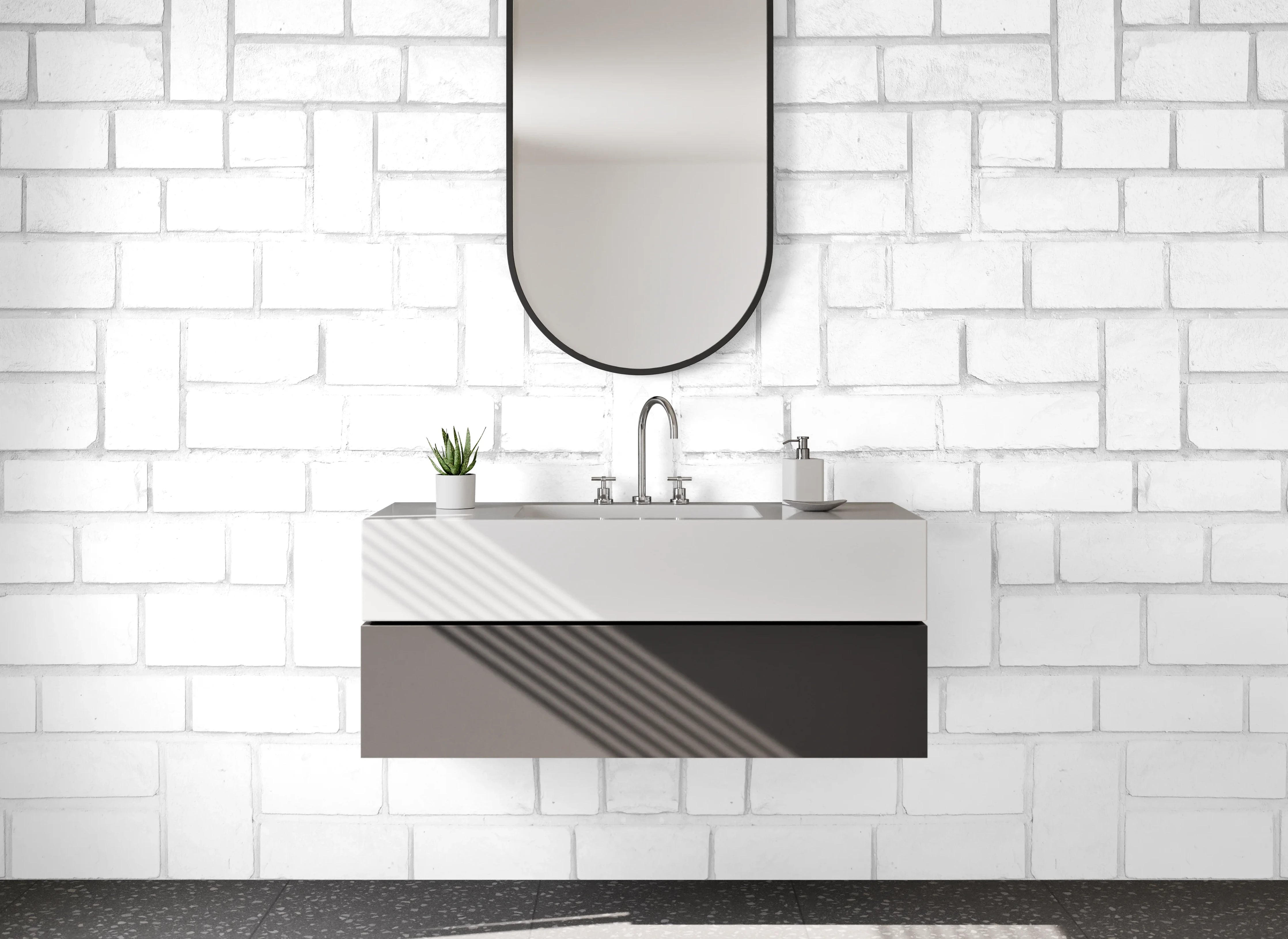 Waschbecken-Rückwand - Weiß-graue Fliesenstruktur minimalistisch