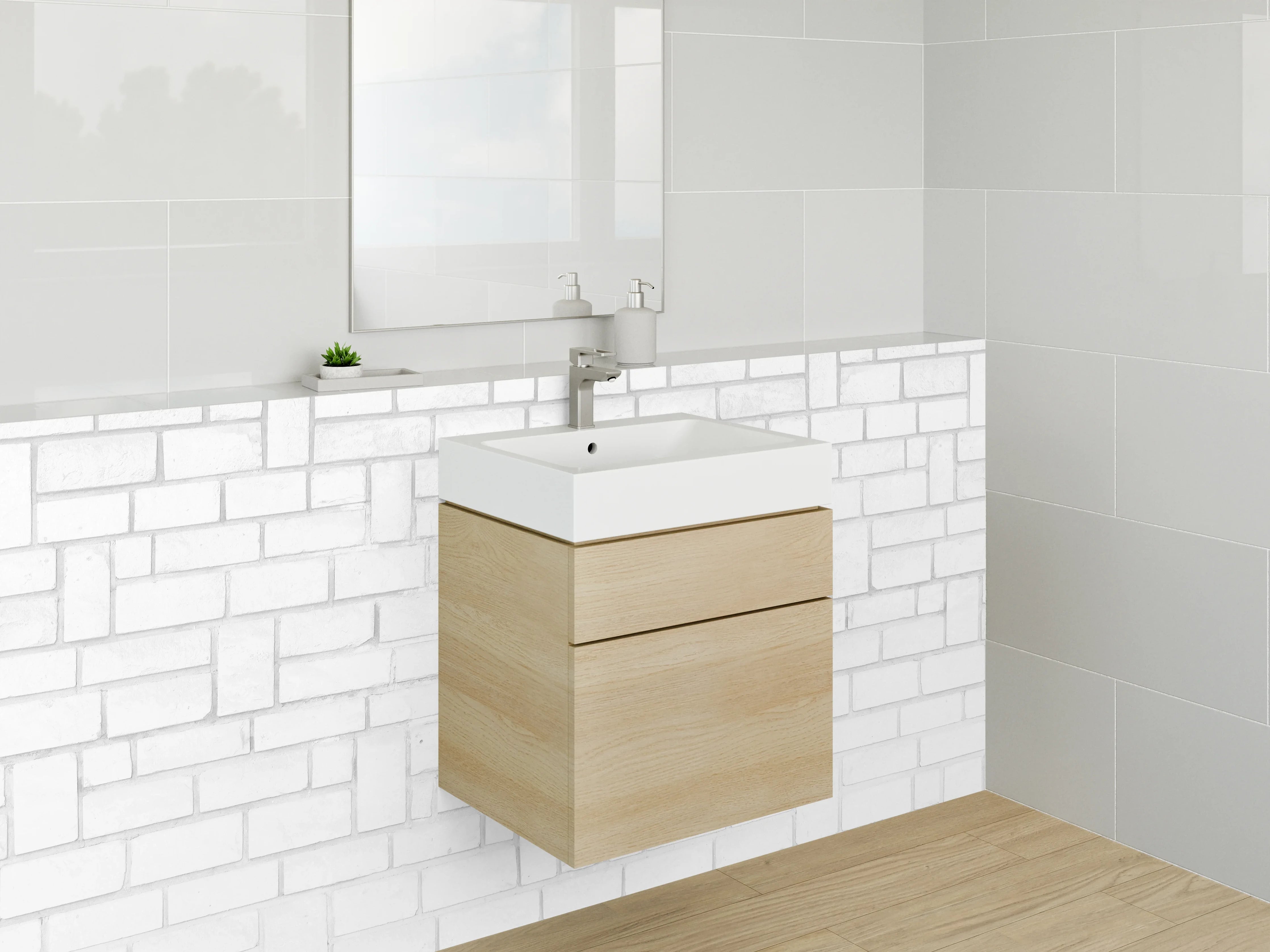 Waschbecken-Rückwand - Weiß-graue Fliesenstruktur minimalistisch