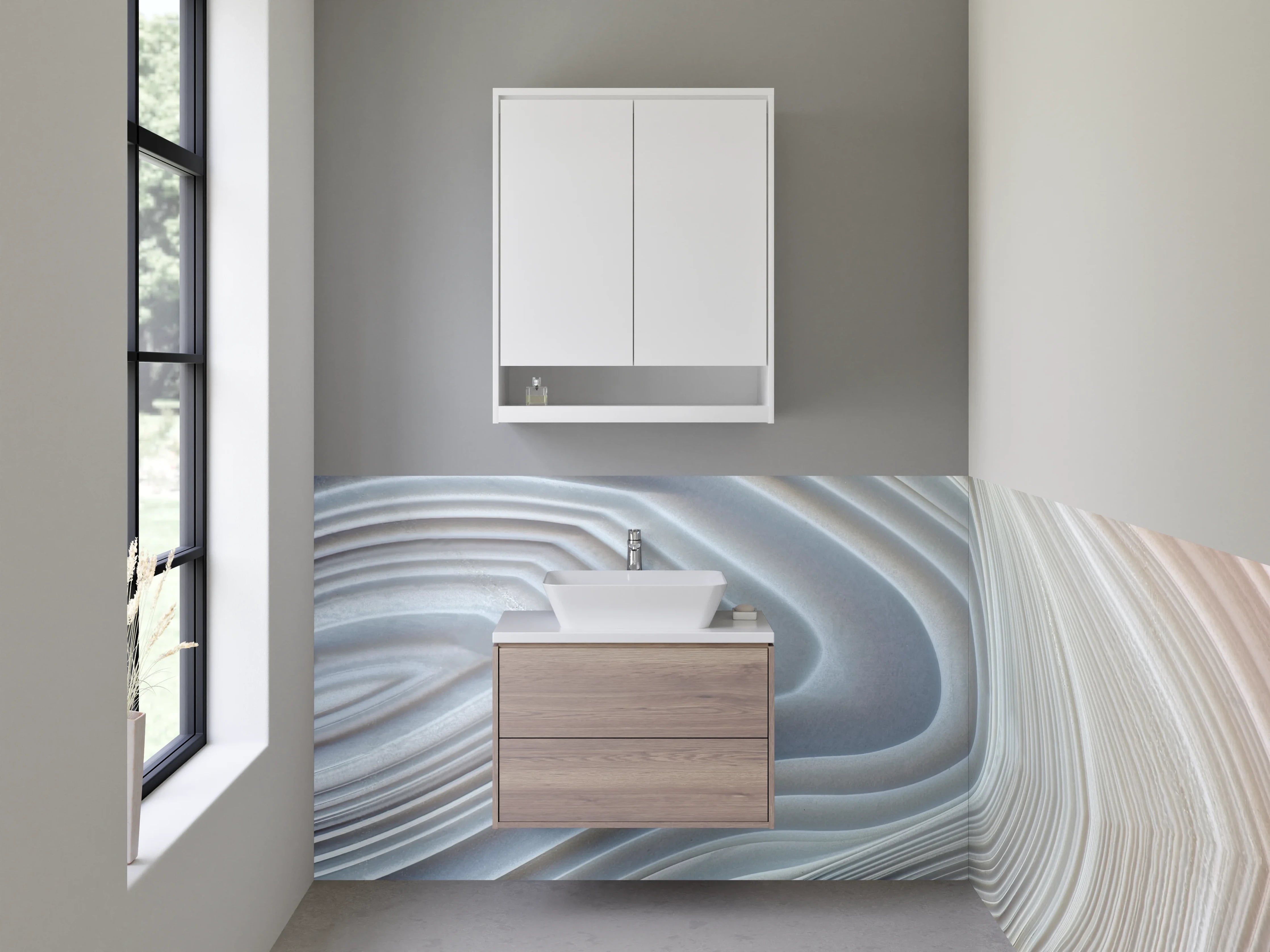 Waschbecken-Rückwand - Weiß-graue Marmor-Optik Abstrakt