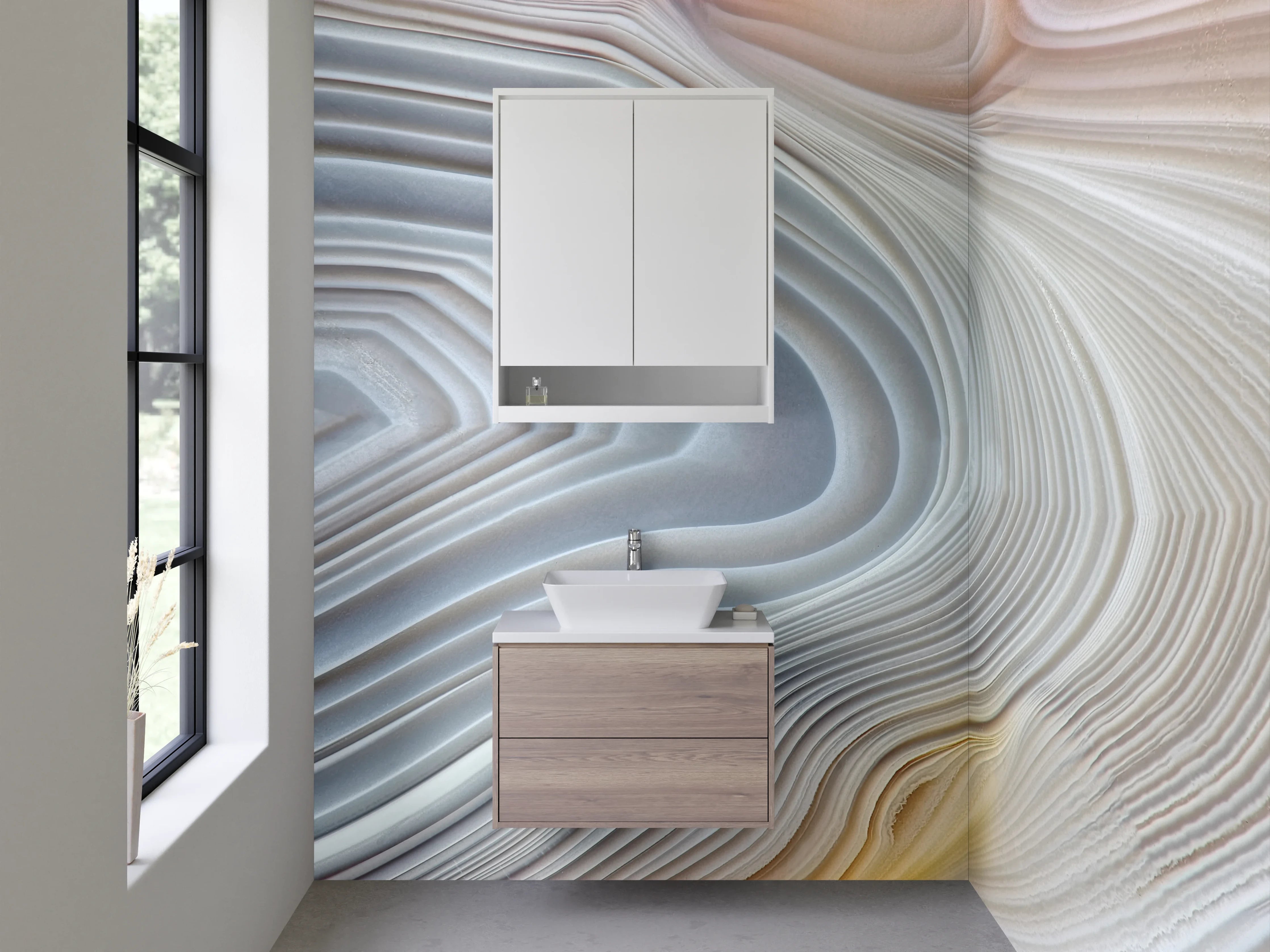 Waschbecken-Rückwand - Weiß-graue Marmor-Optik Abstrakt