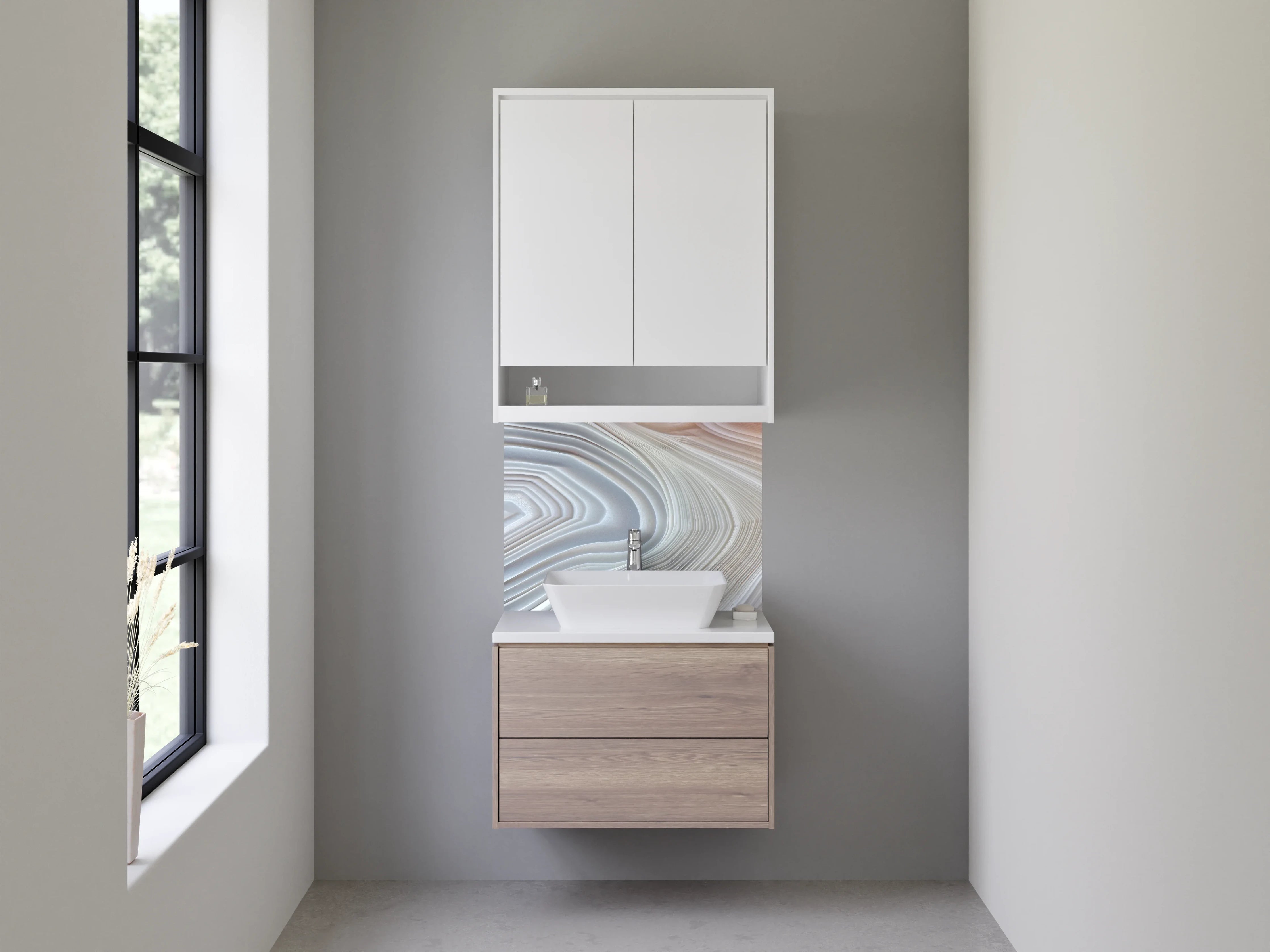 Waschbecken-Rückwand - Weiß-graue Marmor-Optik Abstrakt