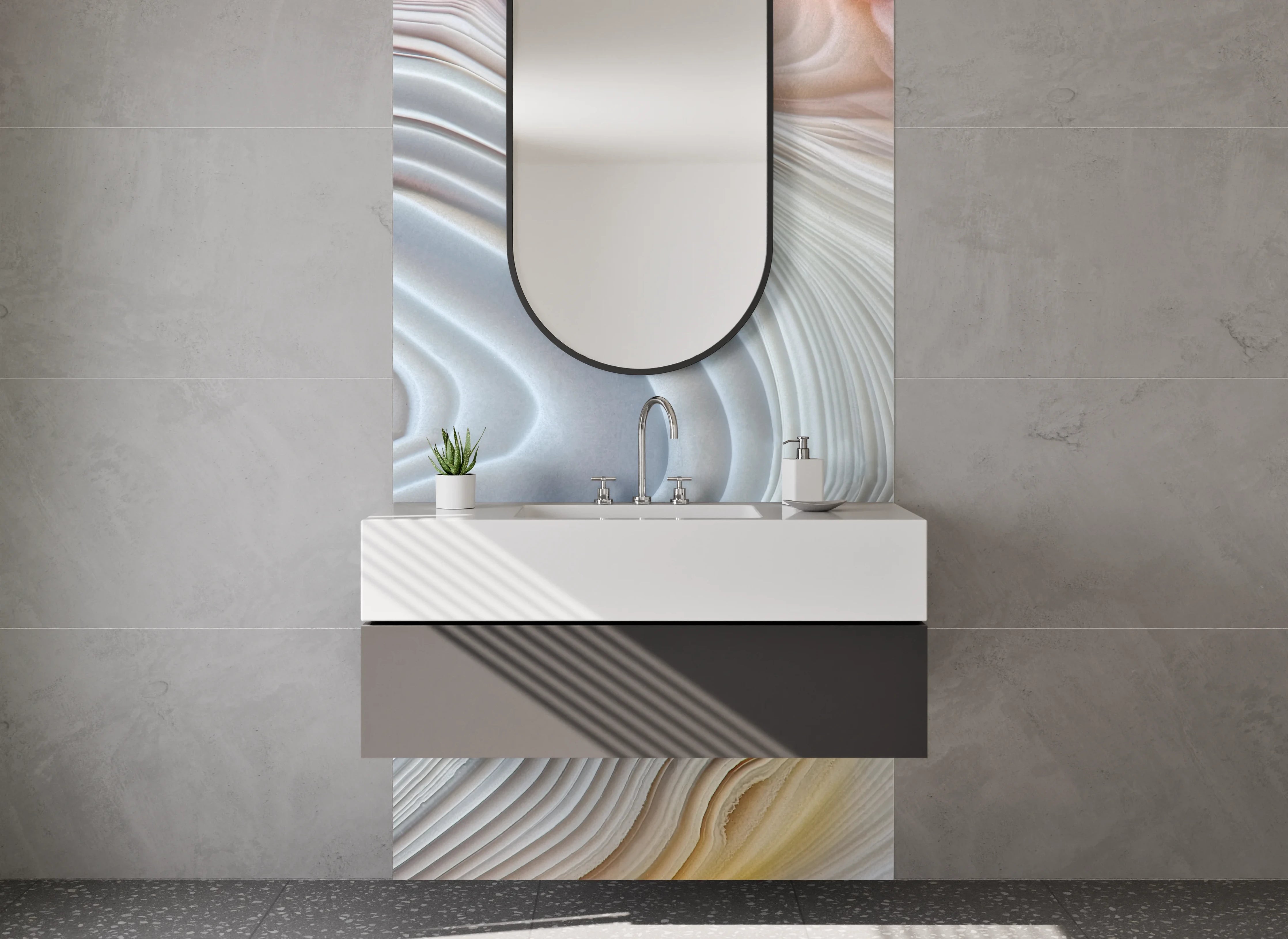 Waschbecken-Rückwand - Weiß-graue Marmor-Optik Abstrakt