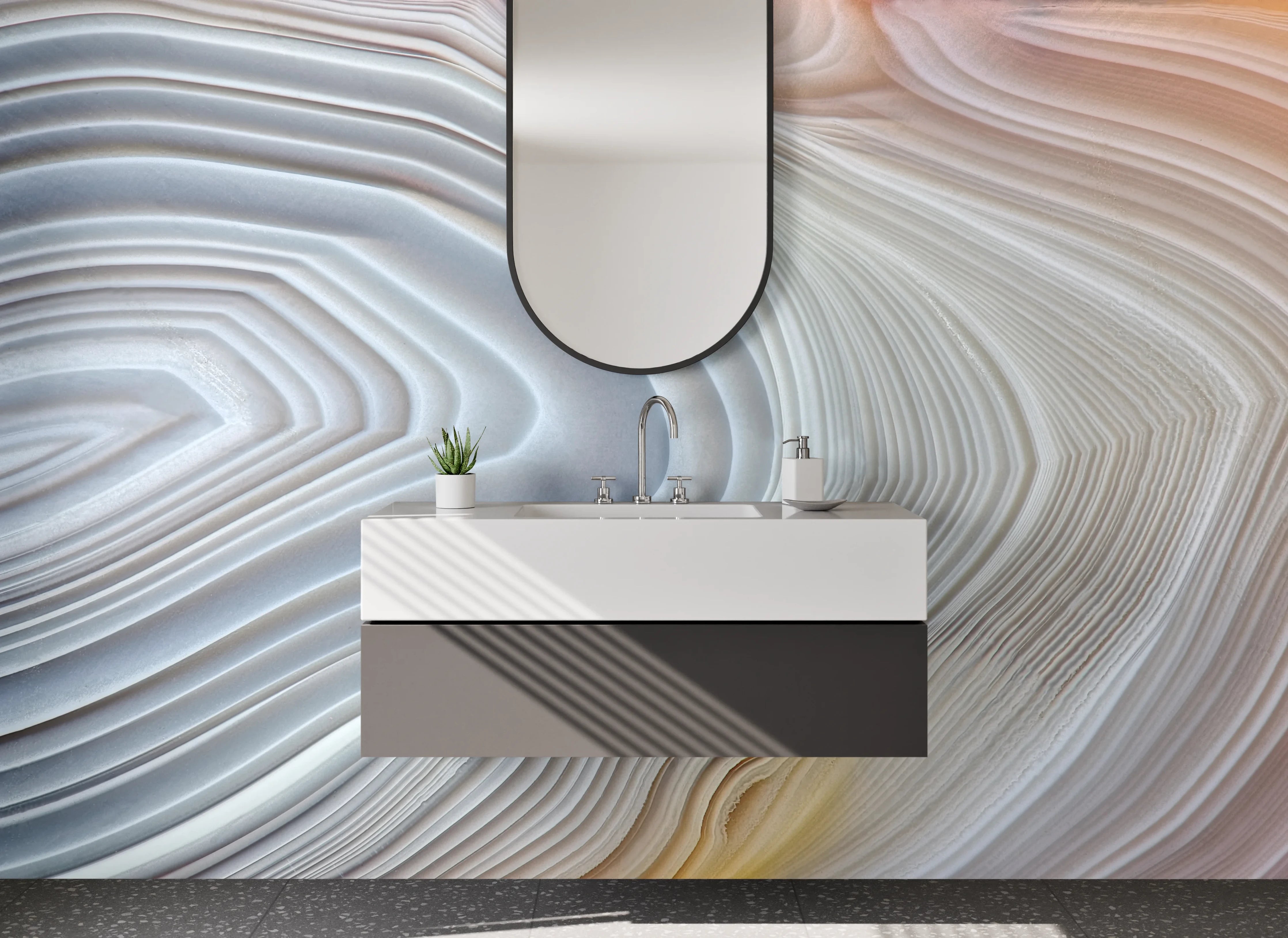 Waschbecken-Rückwand - Weiß-graue Marmor-Optik Abstrakt