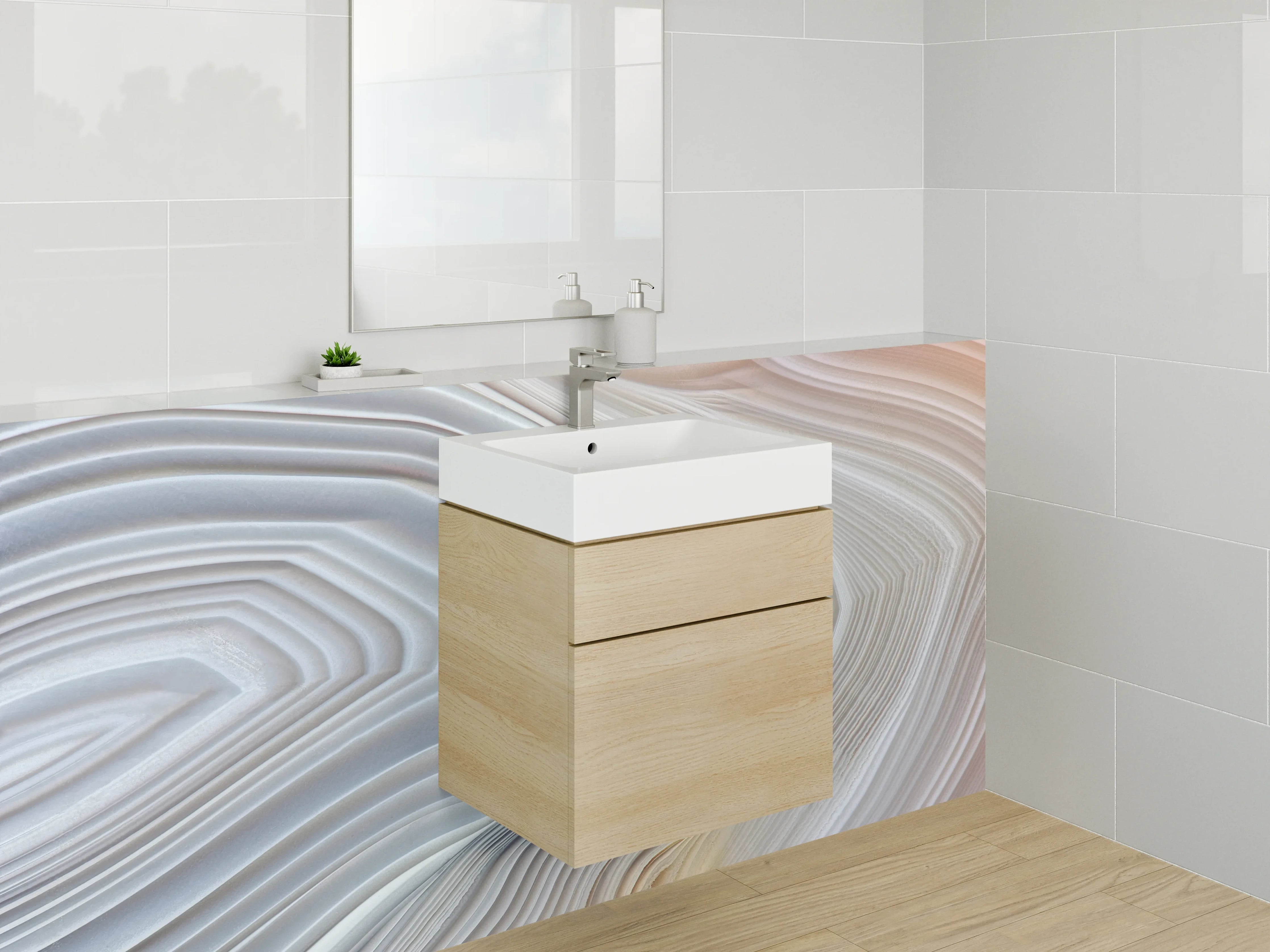 Waschbecken-Rückwand - Weiß-graue Marmor-Optik Abstrakt