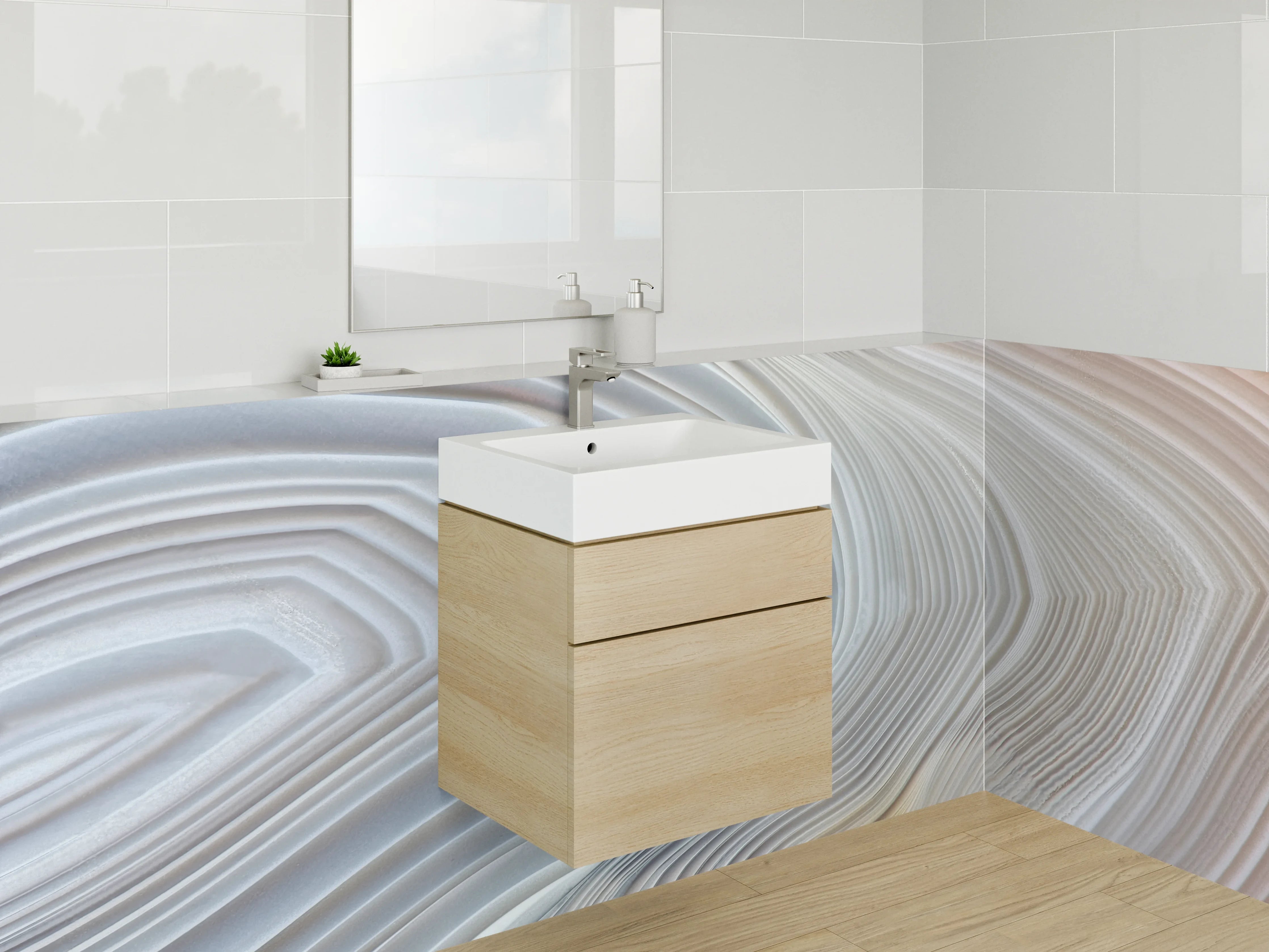 Waschbecken-Rückwand - Weiß-graue Marmor-Optik Abstrakt