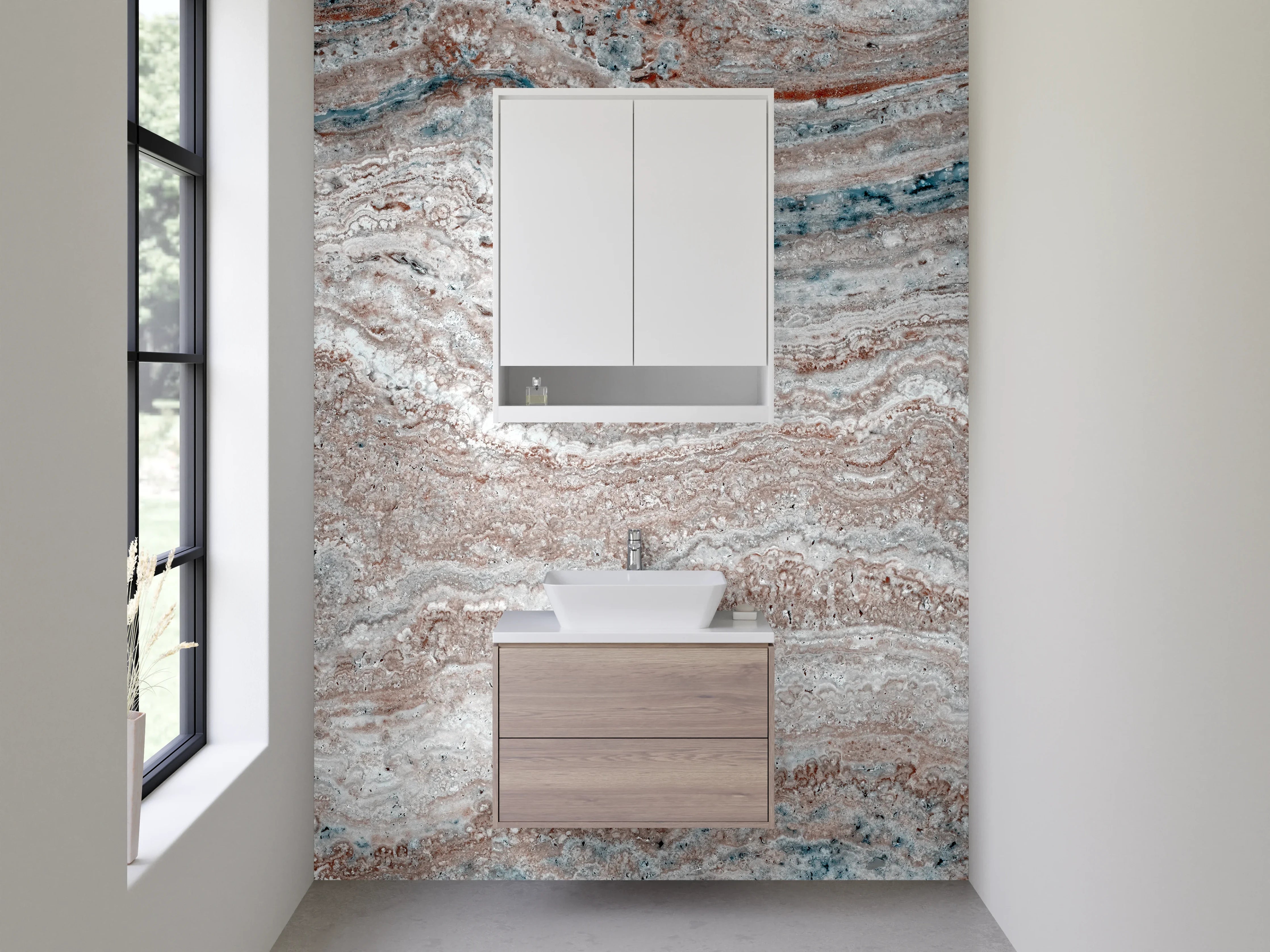 Waschbecken-Rückwand - Weiß-graue Marmor-Optik Struktur