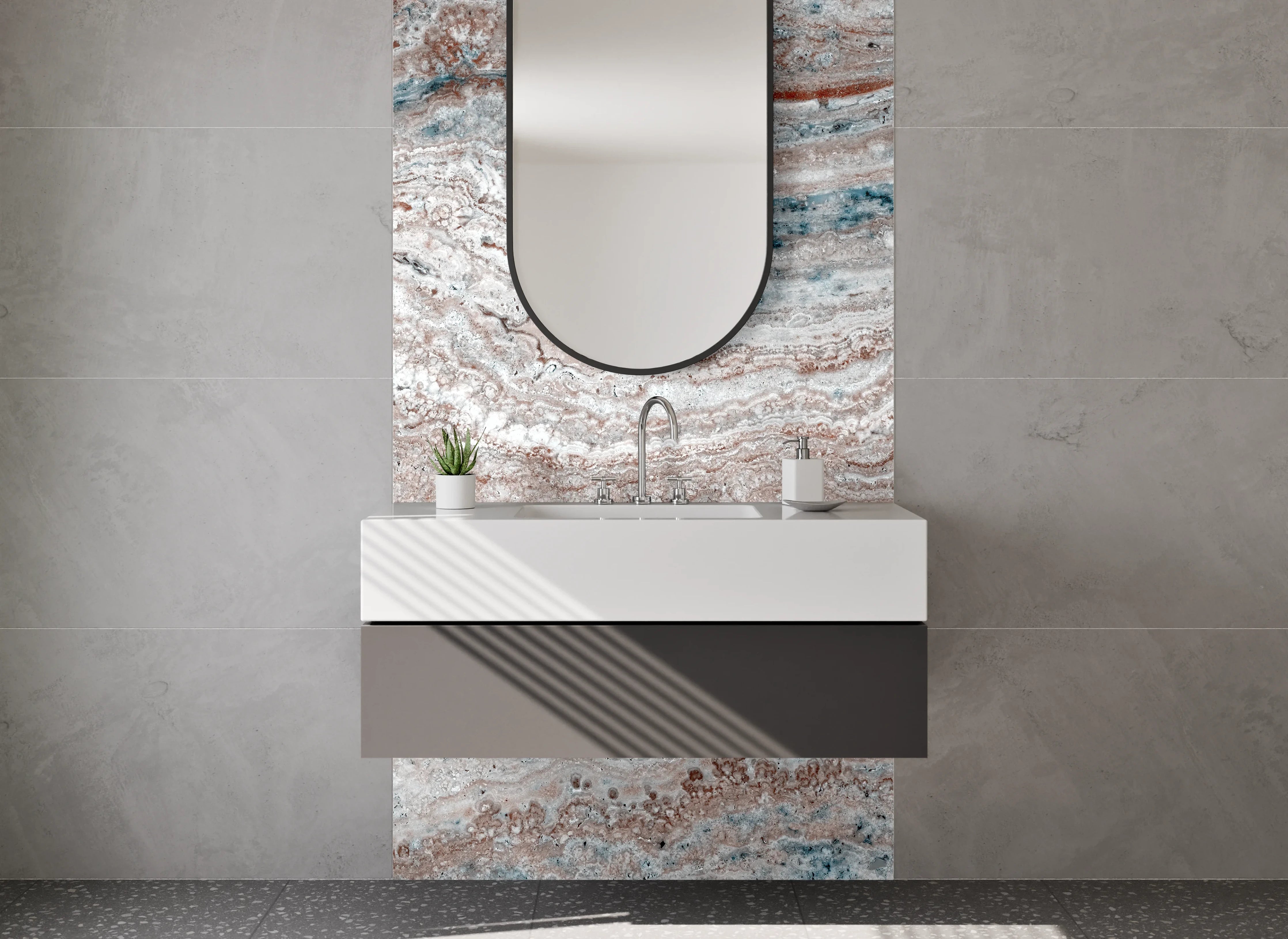 Waschbecken-Rückwand - Weiß-graue Marmor-Optik Struktur