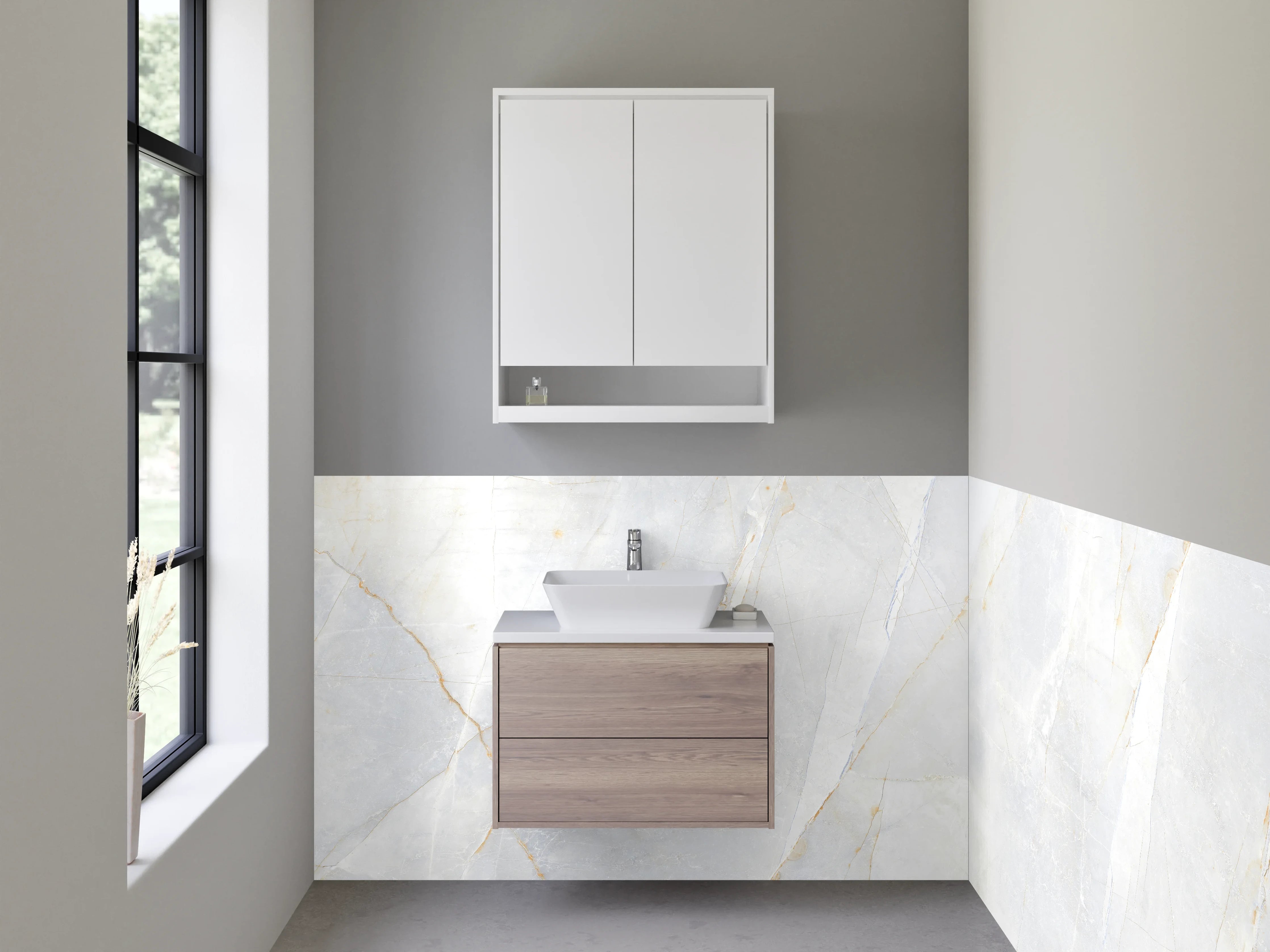 Waschbecken-Rückwand - Weiß-graue Marmor-Optik für Rückwände