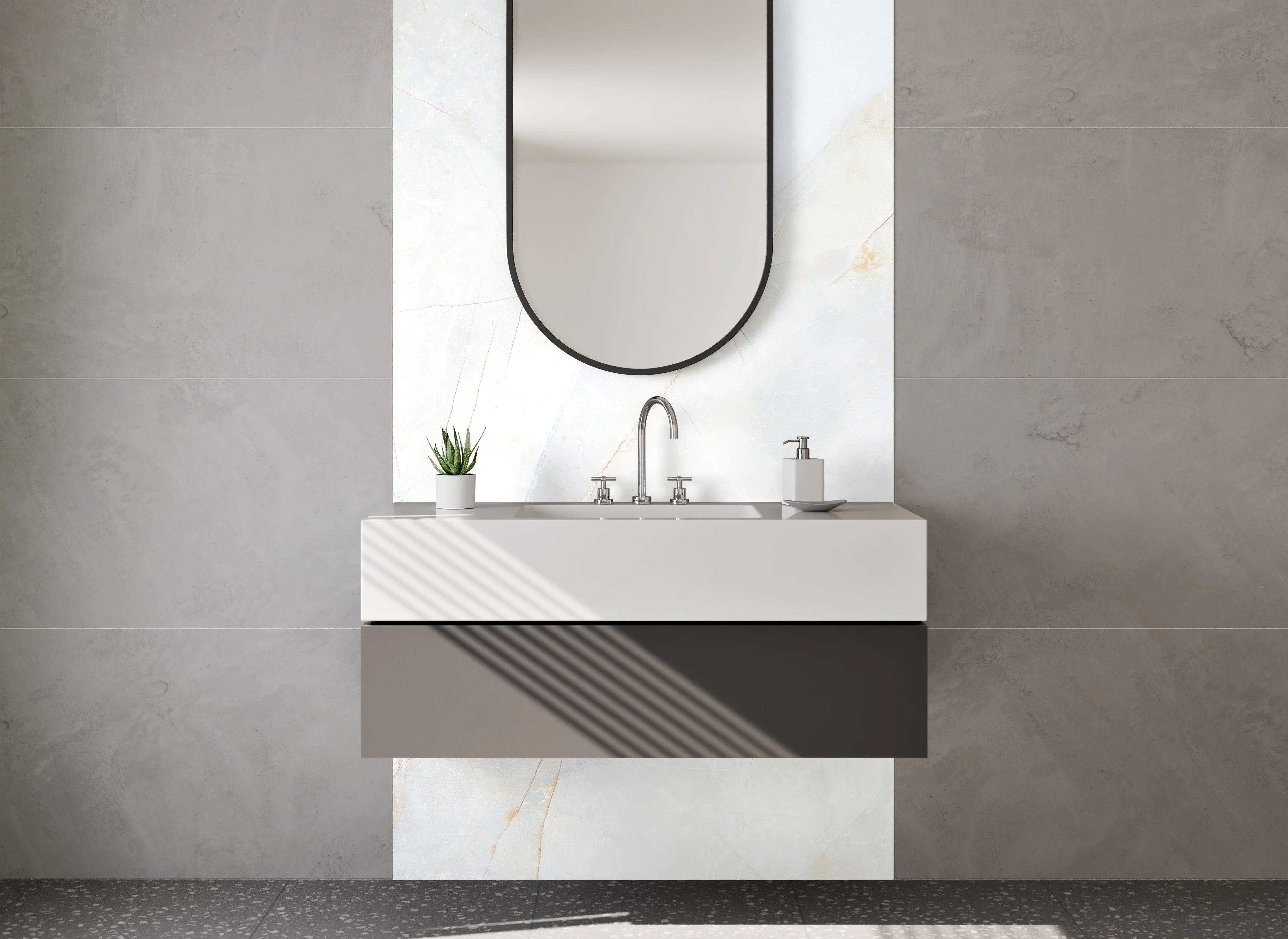 Waschbecken-Rückwand - Weiß-graue Marmor-Optik für Rückwände
