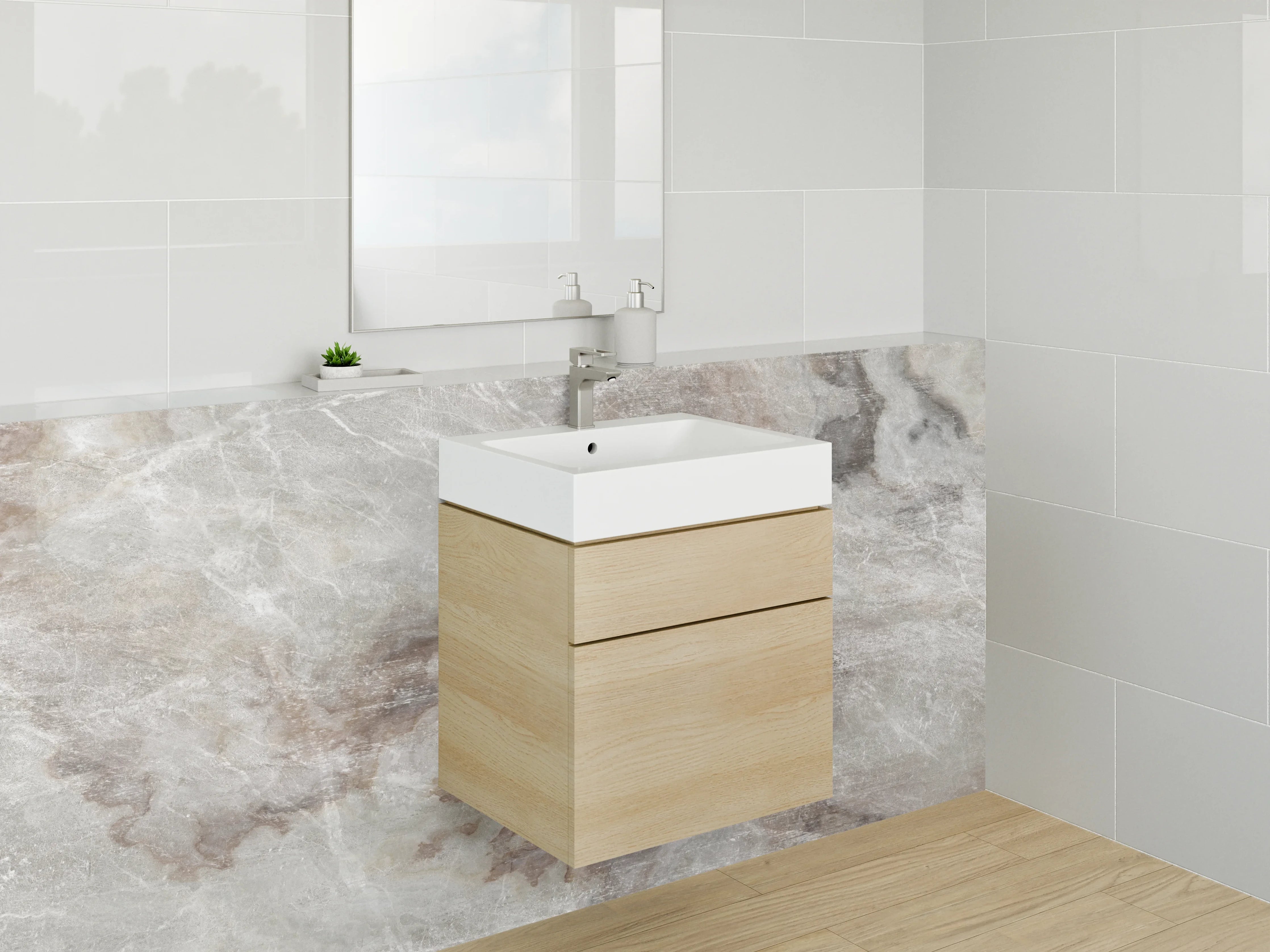 Waschbecken-Rückwand - Weiß-graue Marmoroptik Design-Fläche