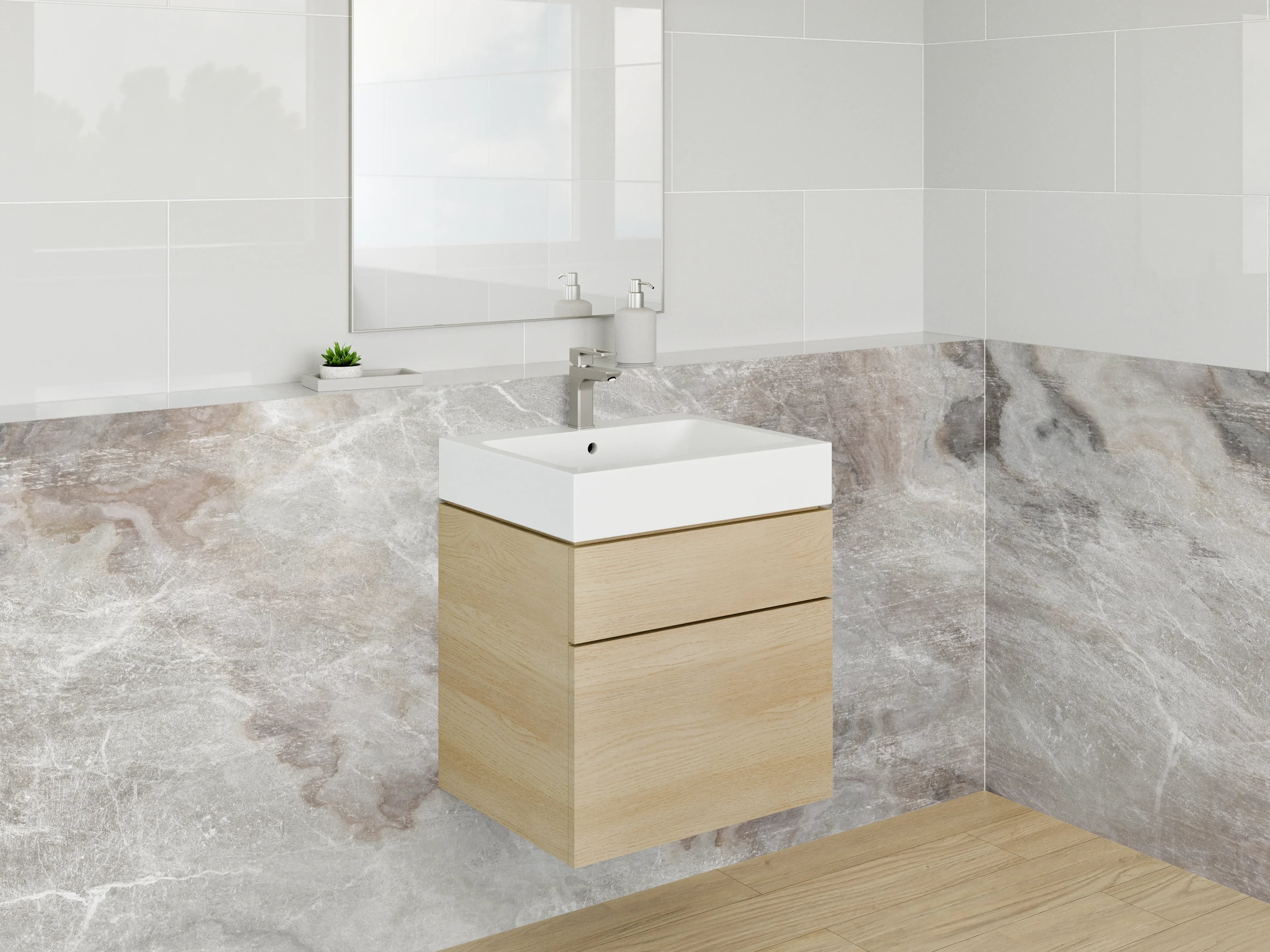 Waschbecken-Rückwand - Weiß-graue Marmoroptik Design-Fläche