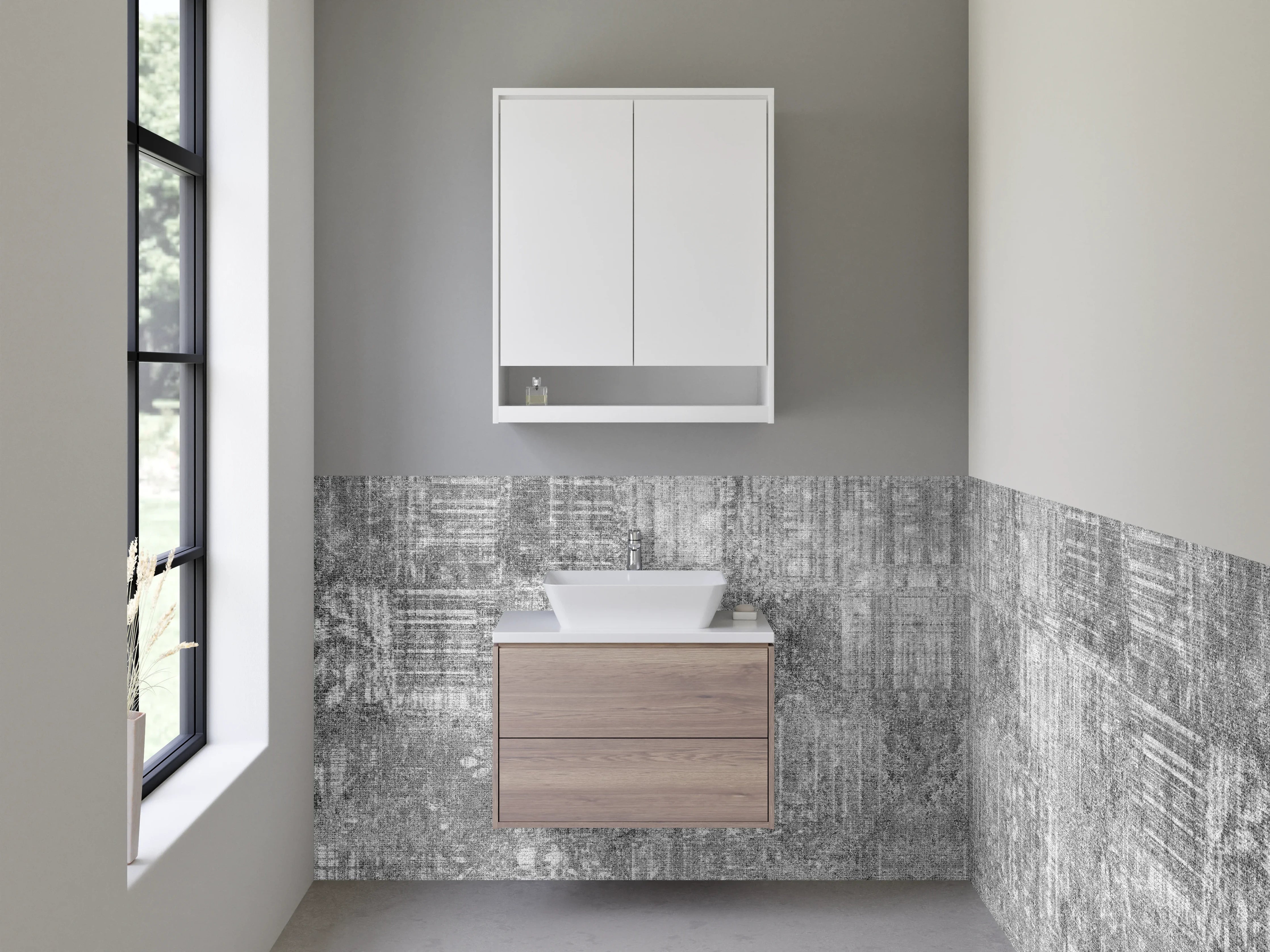 Waschbecken-Rückwand - Weiß-graue Marmoroptik Struktur