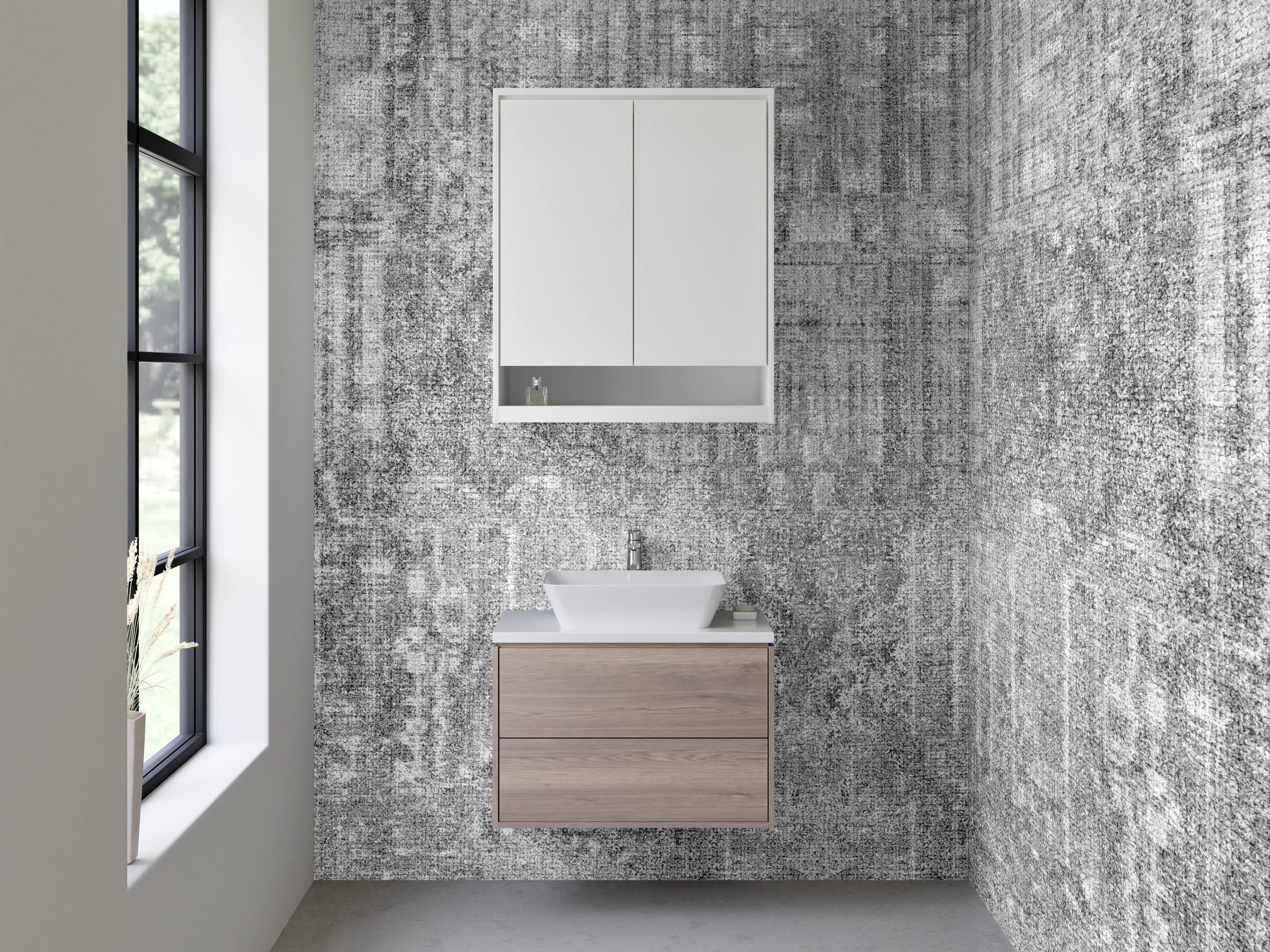 Waschbecken-Rückwand - Weiß-graue Marmoroptik Struktur