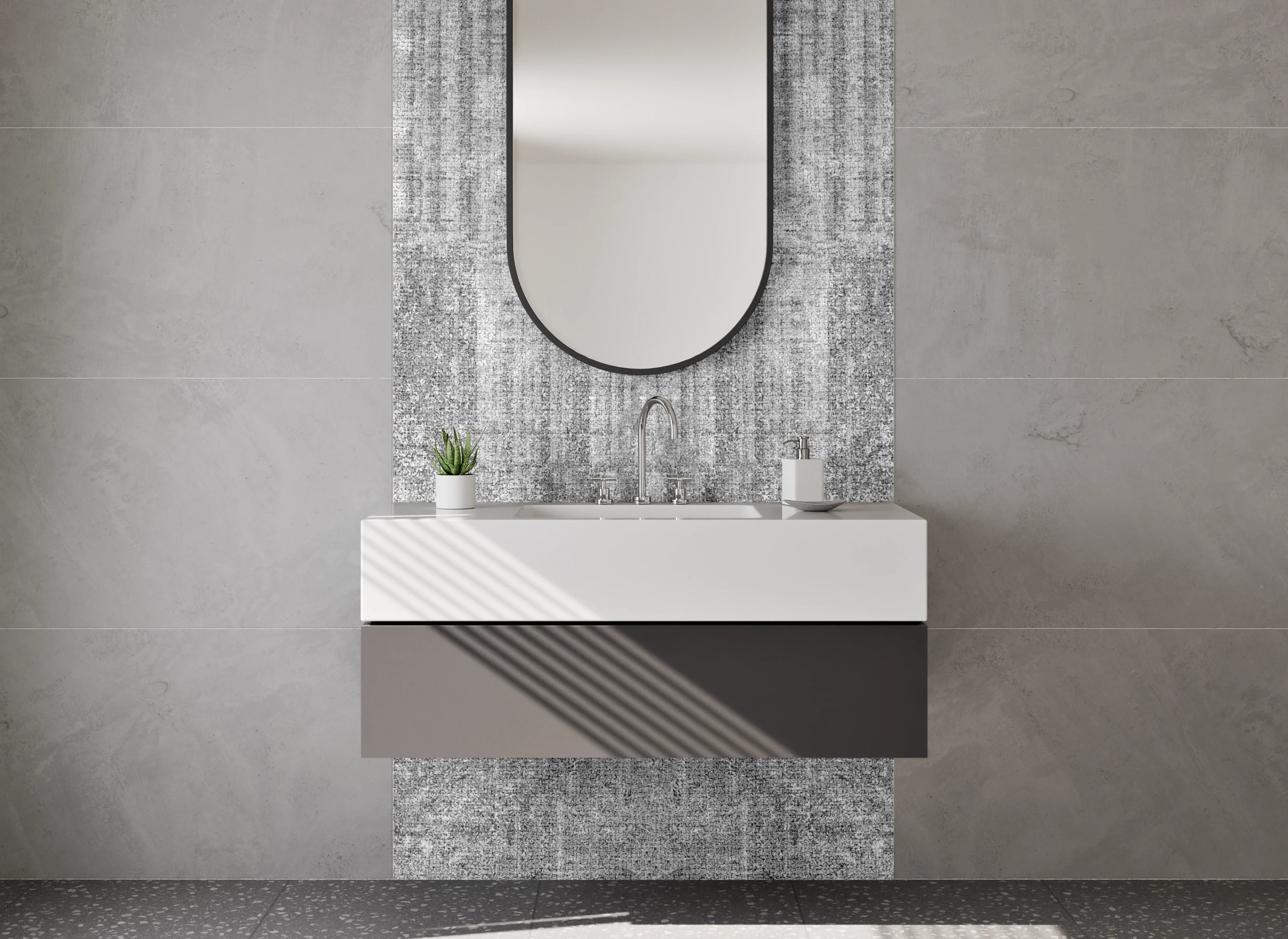 Waschbecken-Rückwand - Weiß-graue Marmoroptik Struktur