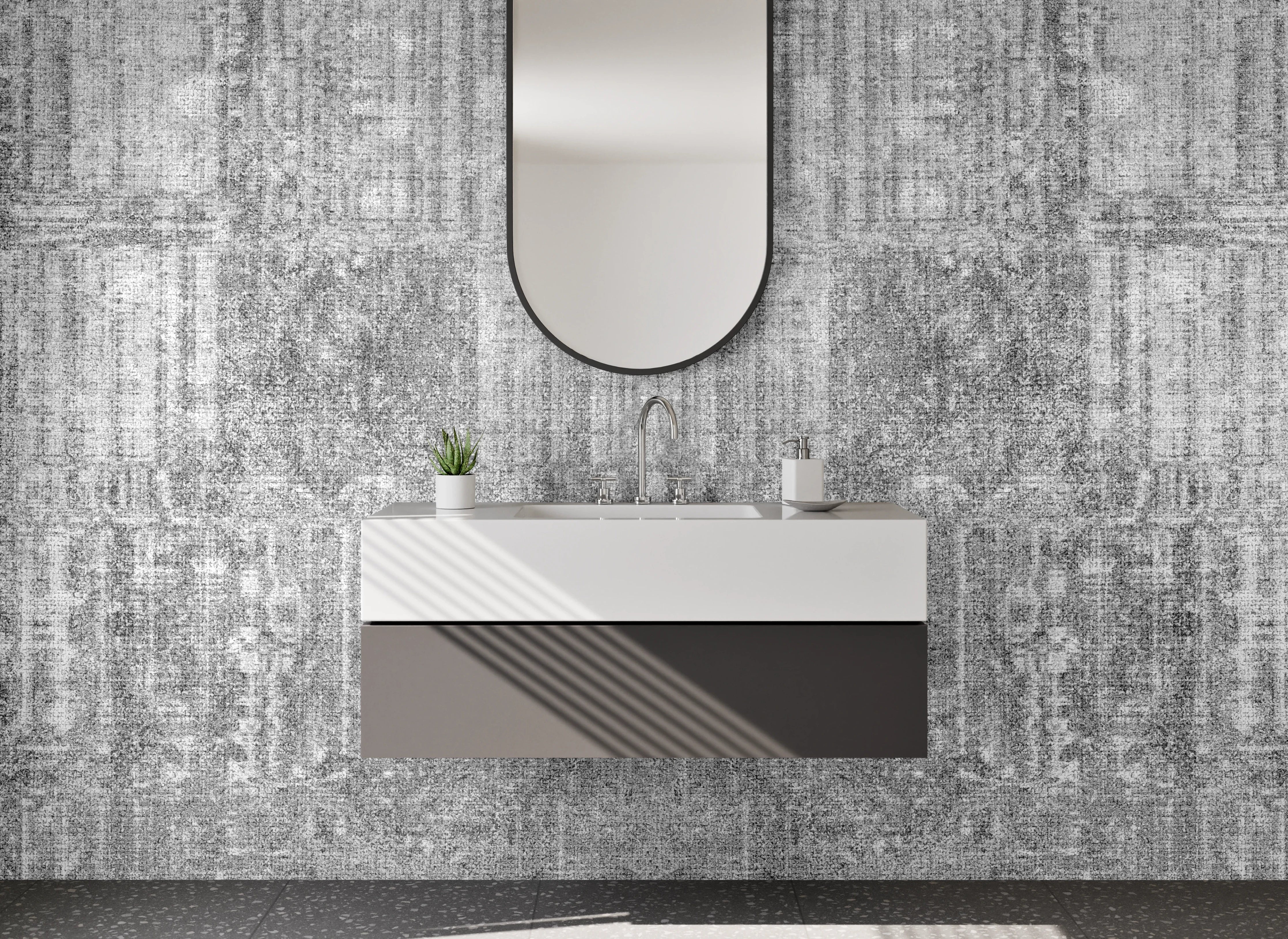 Waschbecken-Rückwand - Weiß-graue Marmoroptik Struktur