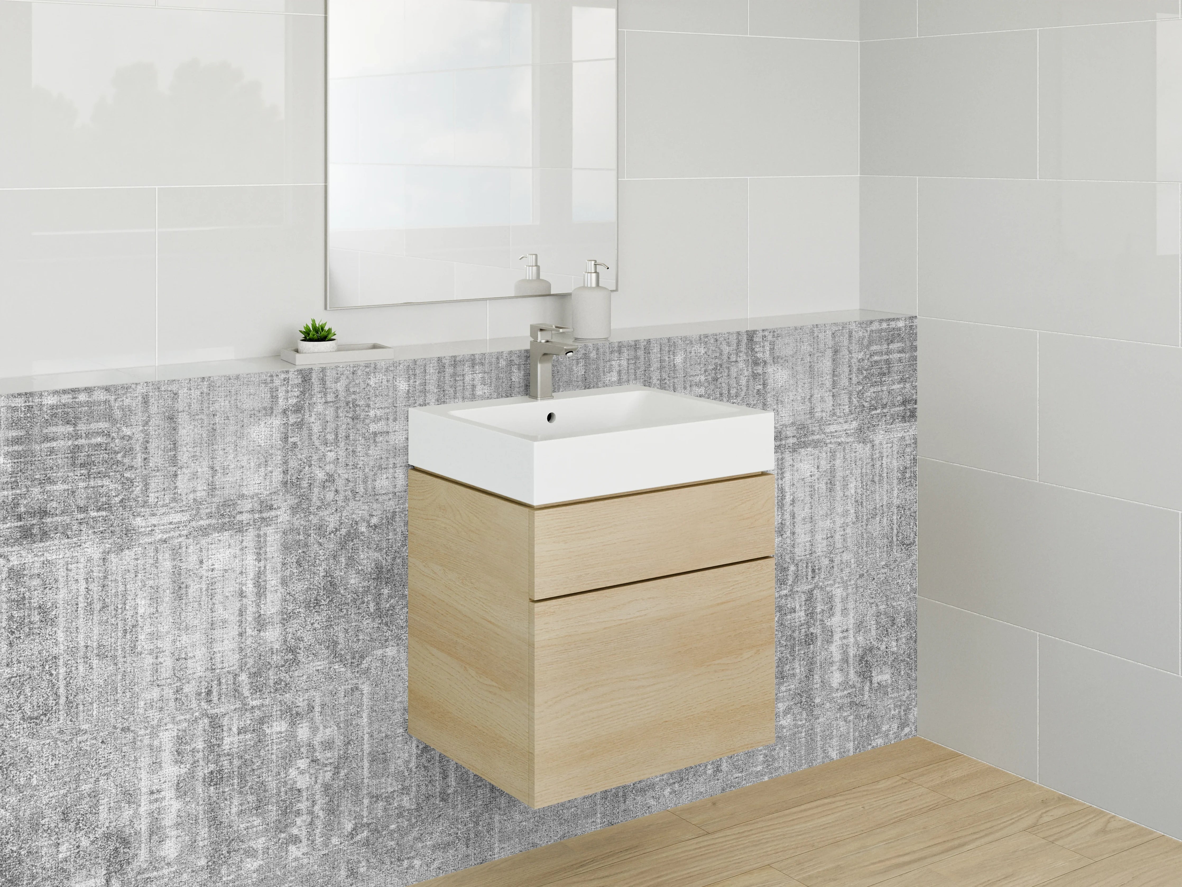 Waschbecken-Rückwand - Weiß-graue Marmoroptik Struktur