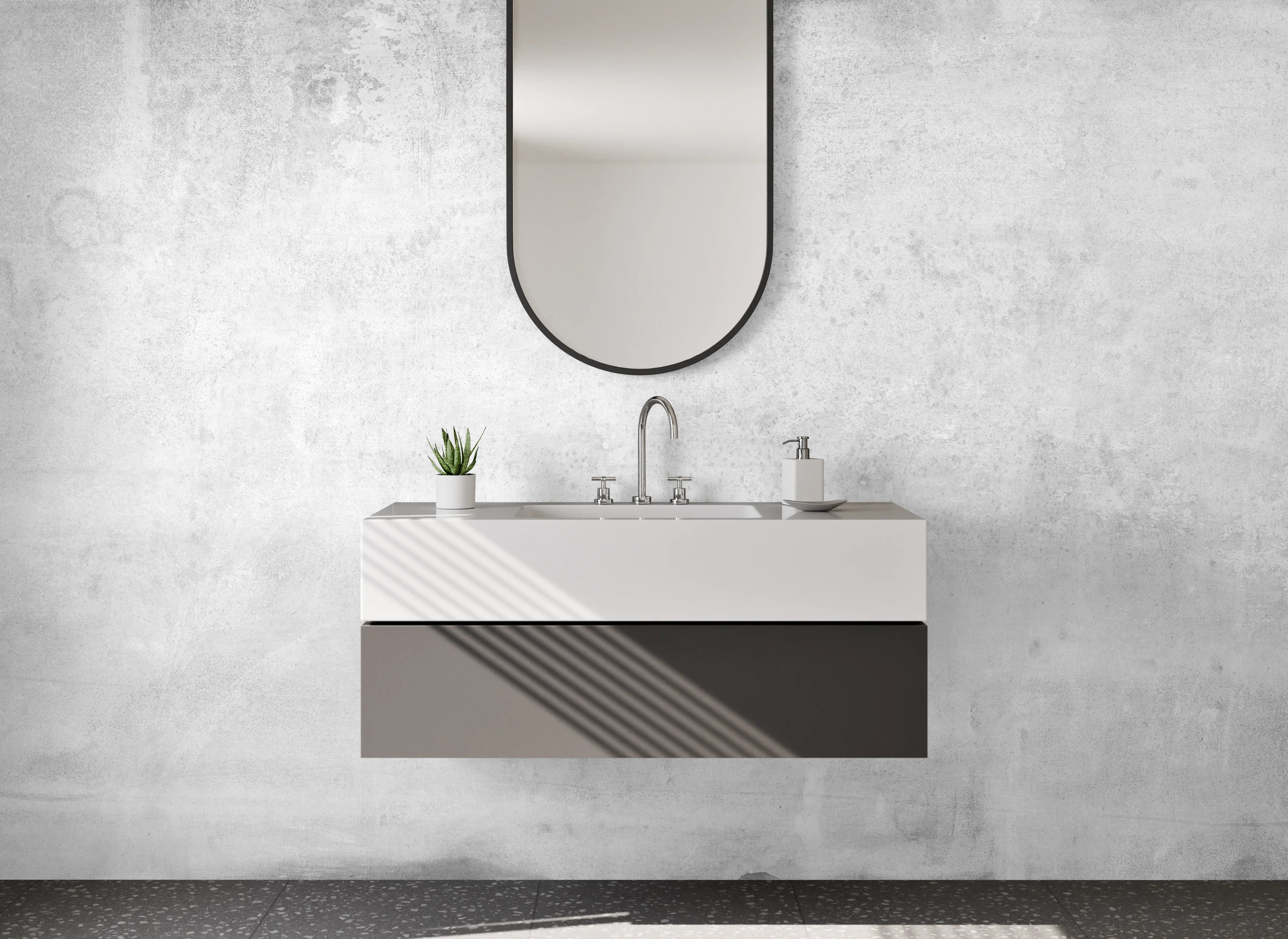 Waschbecken-Rückwand - Weiß-graue Marmoroptik Wandverkleidung