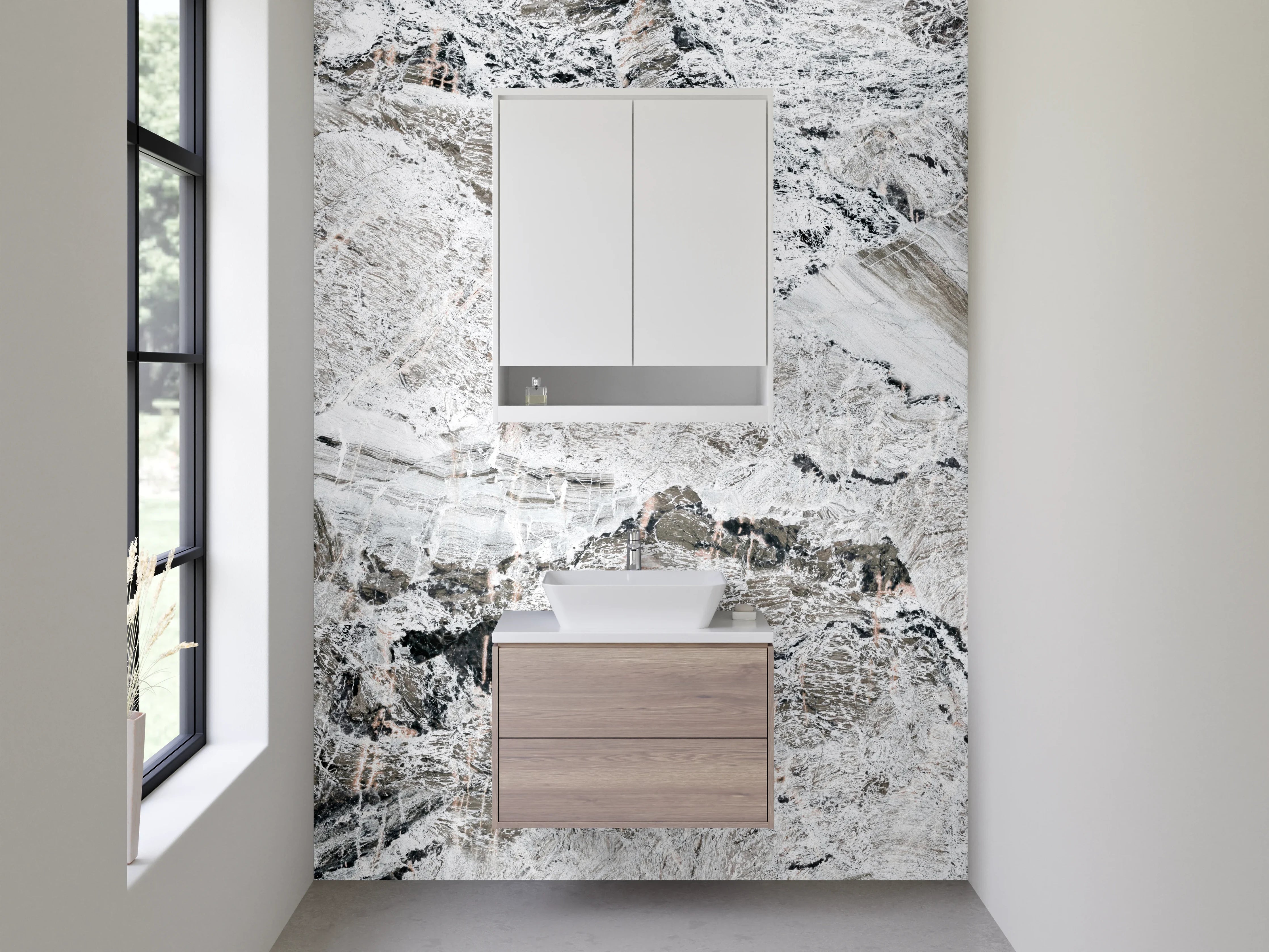 Waschbecken-Rückwand - Weiß-graue Marmoroptik für Rückwände