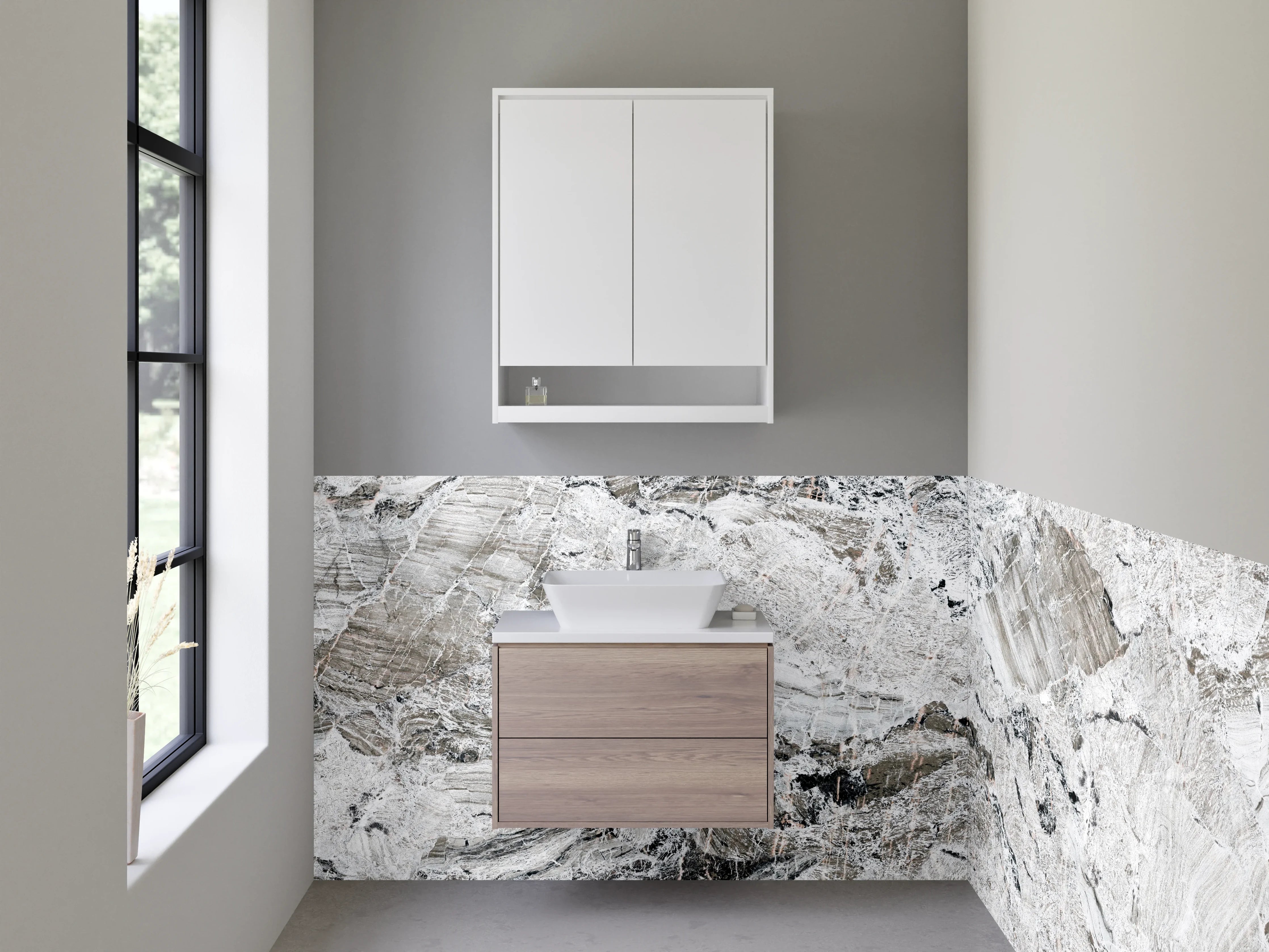 Waschbecken-Rückwand - Weiß-graue Marmoroptik für Rückwände